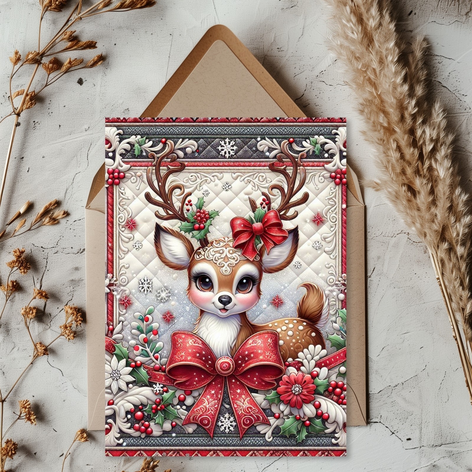 20 Reindeer Christmas Greeting Cards w/ Envelopes Blank Holiday Cards 5×7