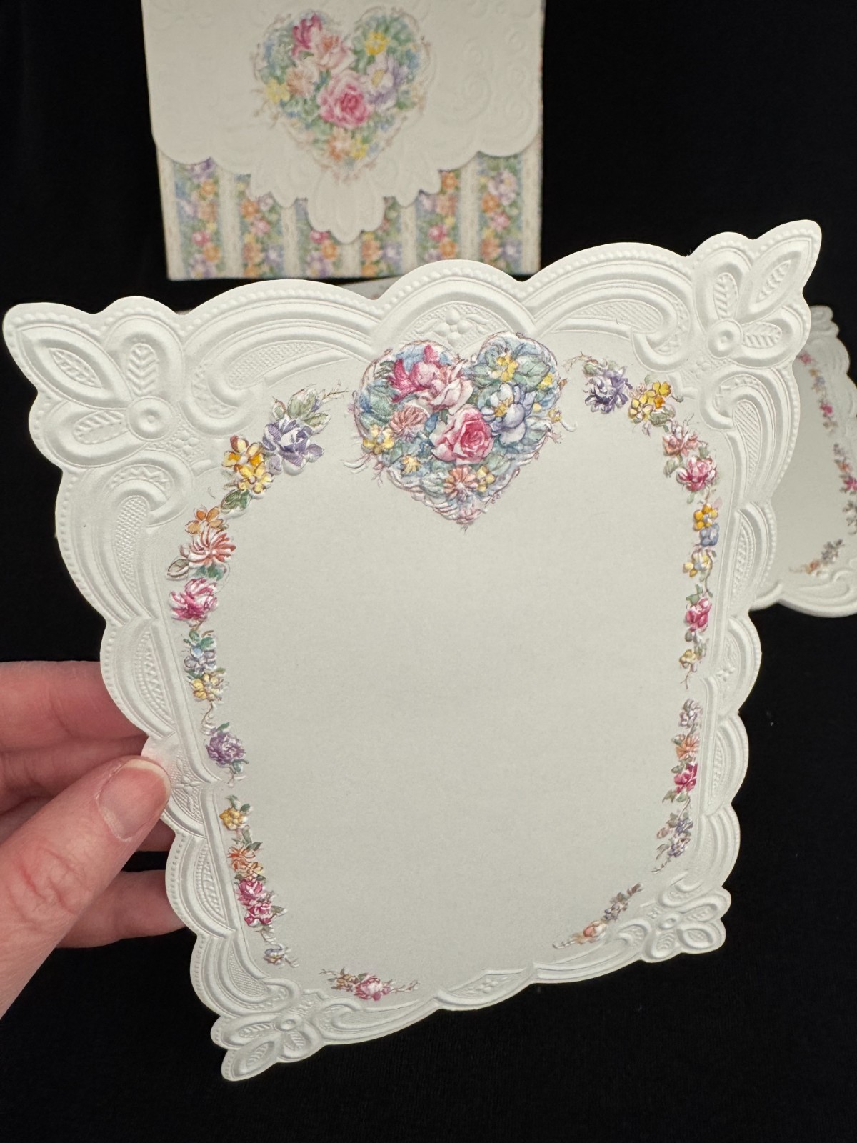 Carol Wilson Fine Arts Floral Heart Roses Embossed Blank Note Cards Envelopes