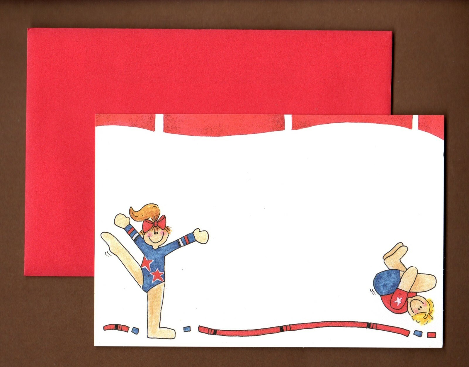 2 Gymnastics Notecards/Postcards Penny Laine Red White & Blue Stars Boy/Girl 6″