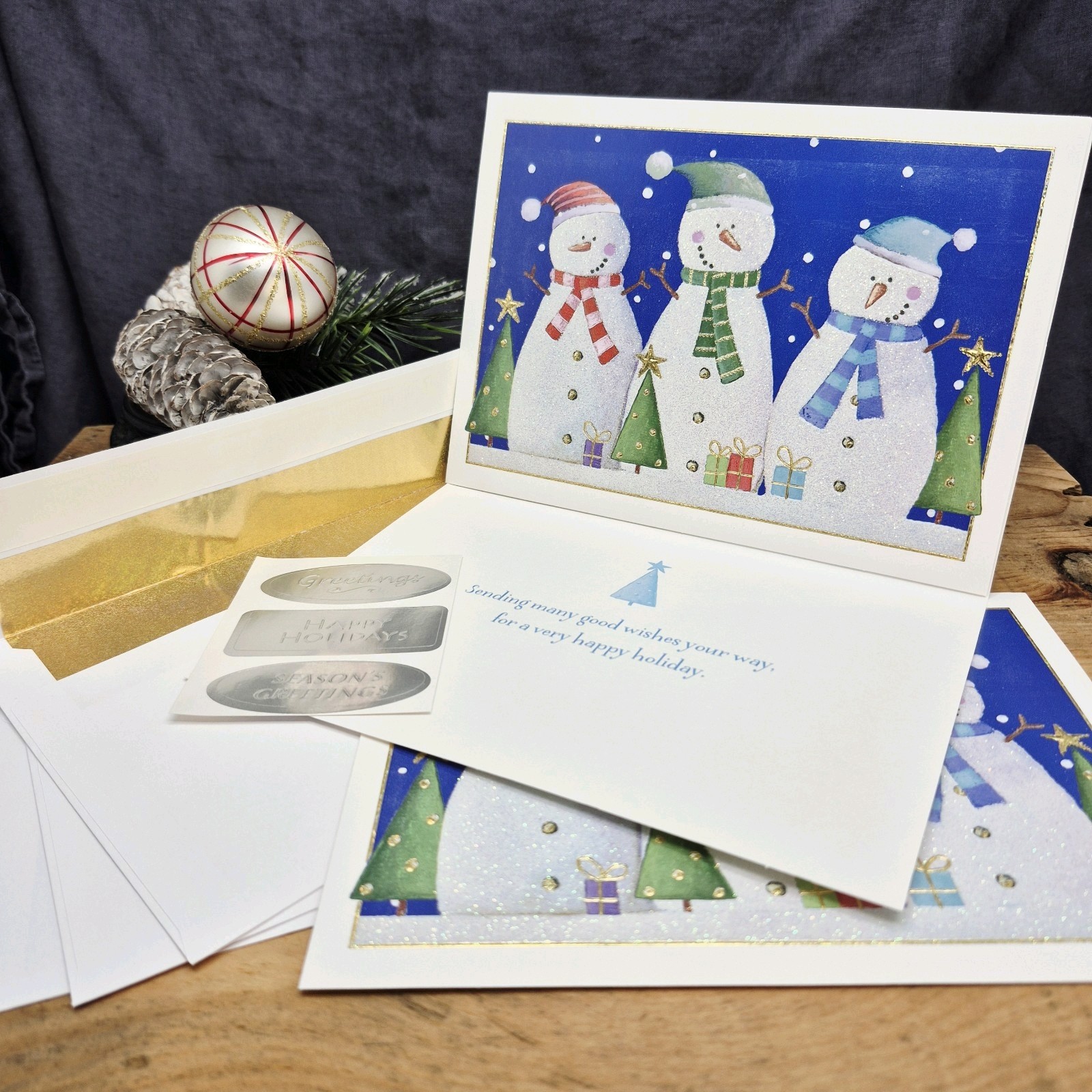 Paper Magic Group CHRISTMAS Cards: LOT OF 3 *3 Snowmen* w Envelopes & Seal