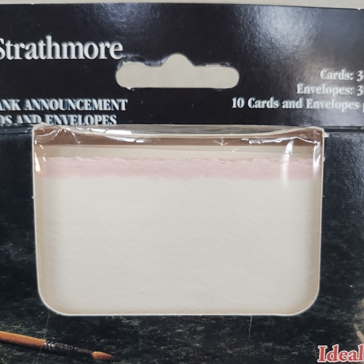 NIB 10 Strathmore Cards + Envelopes 3 1/2″ x 4 7/8″ White w/Blush Deckle 1996