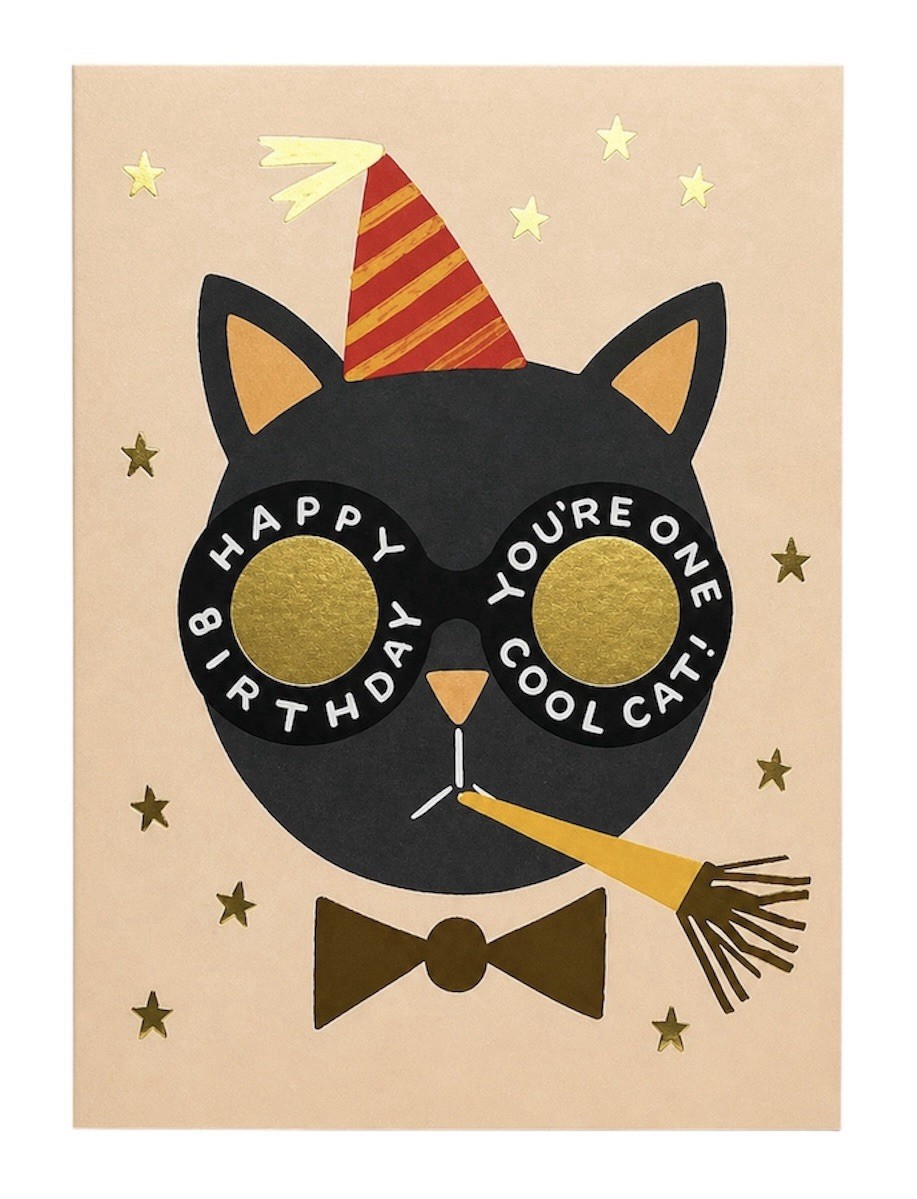 RIFLE PAPER CO One Cool Cat Birthday Card, Folded Blank A2 Card & Envelope