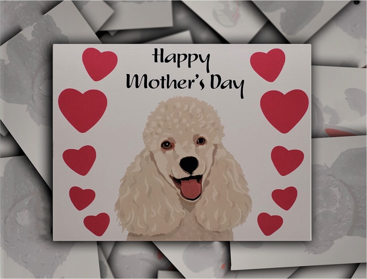 White Poodle Dog Hand-Drawn Mother’s Day Card with Envelope