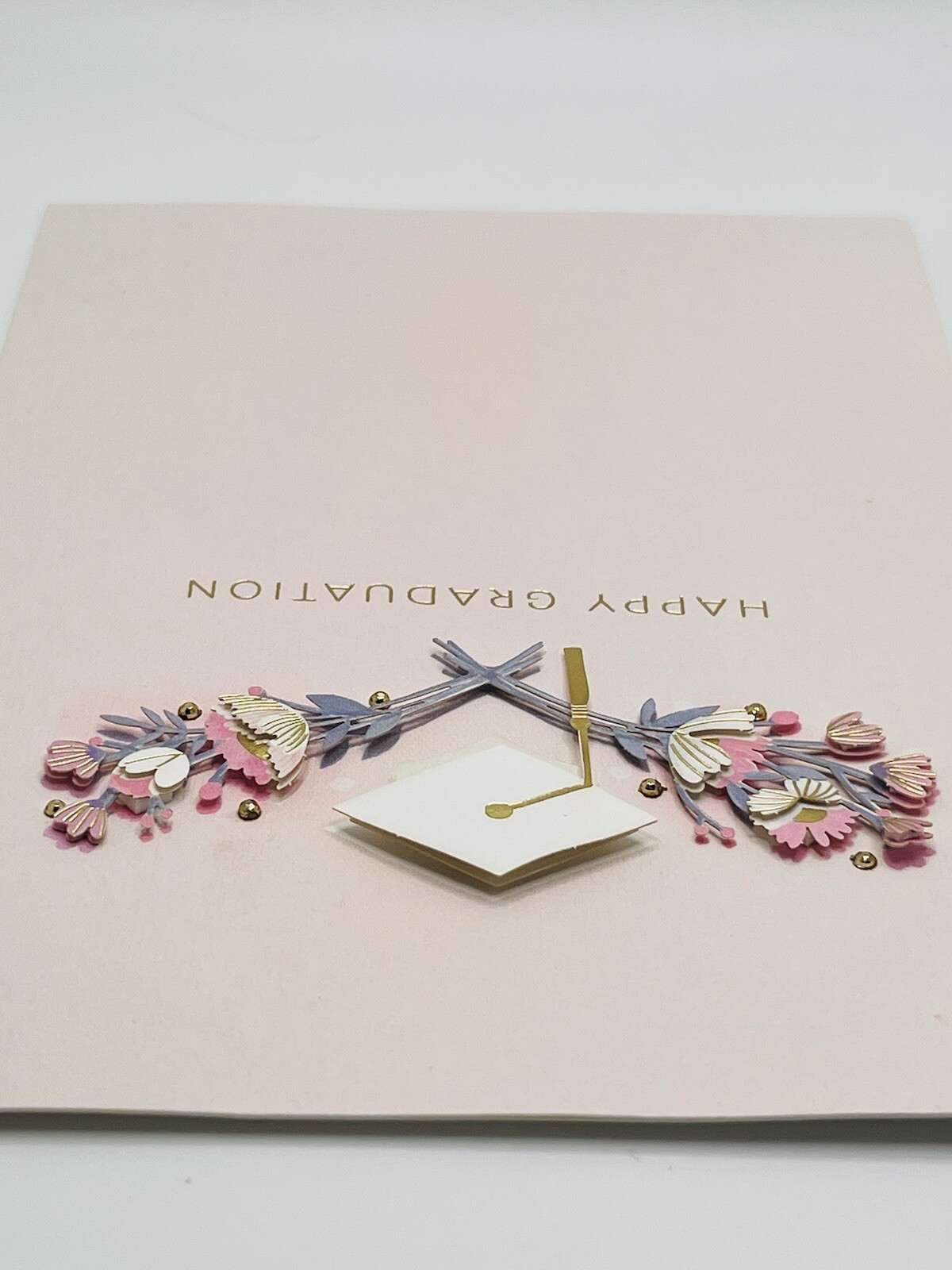 Graduation Card 3D Cutout Pink Floral Gold Foil, Beaded Hallmark Card NEW