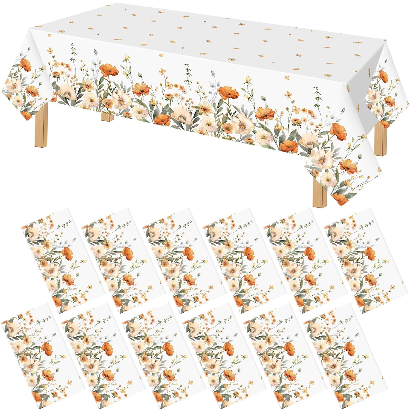 FuWeave 12 Pcs Fall Floral Tablecloth Disposable Plastic Table Covers Thanksg…