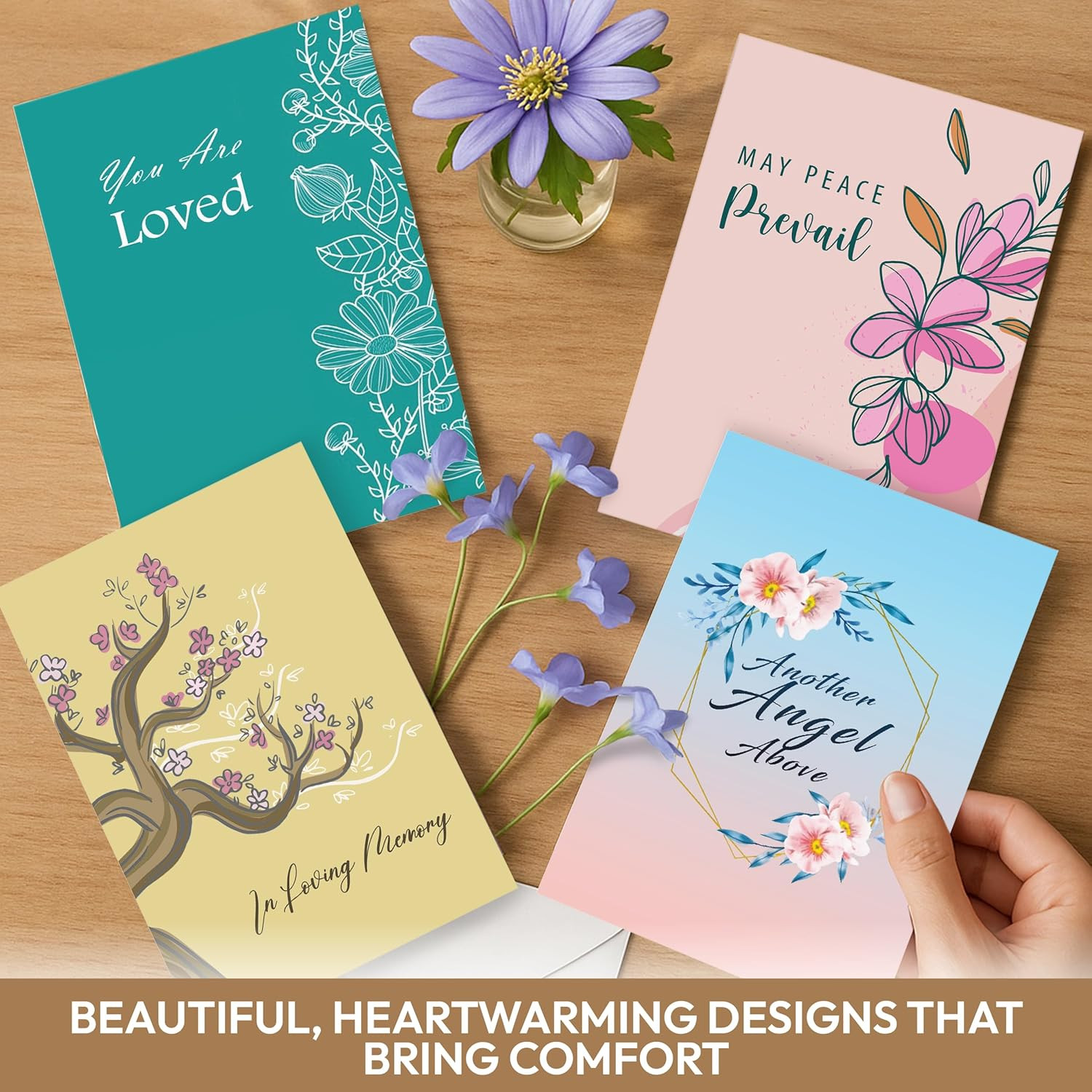 Box of Sympathy Cards with Envelopes, 24 Pack Condolence Card for Bereavement, L