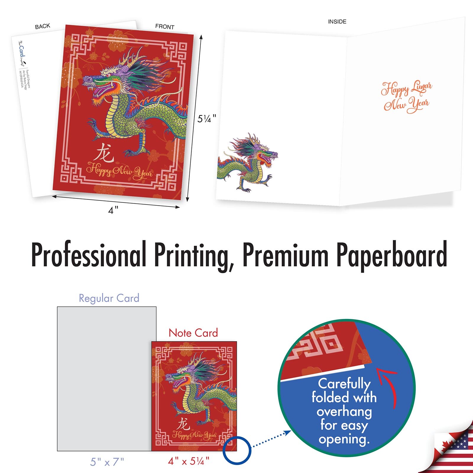 20 Asst’d Lunar New Year Cards Set 4×5.12″ w/Env. (10 Designs) Fanciful Dragons
