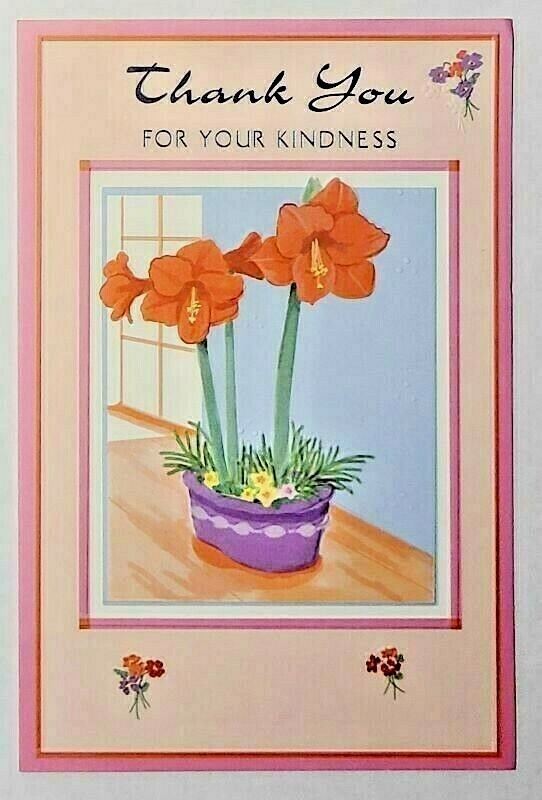 1 Thank You Greeting Card/Envelope Flower Family Thoughtful Kind Friend Neighbor