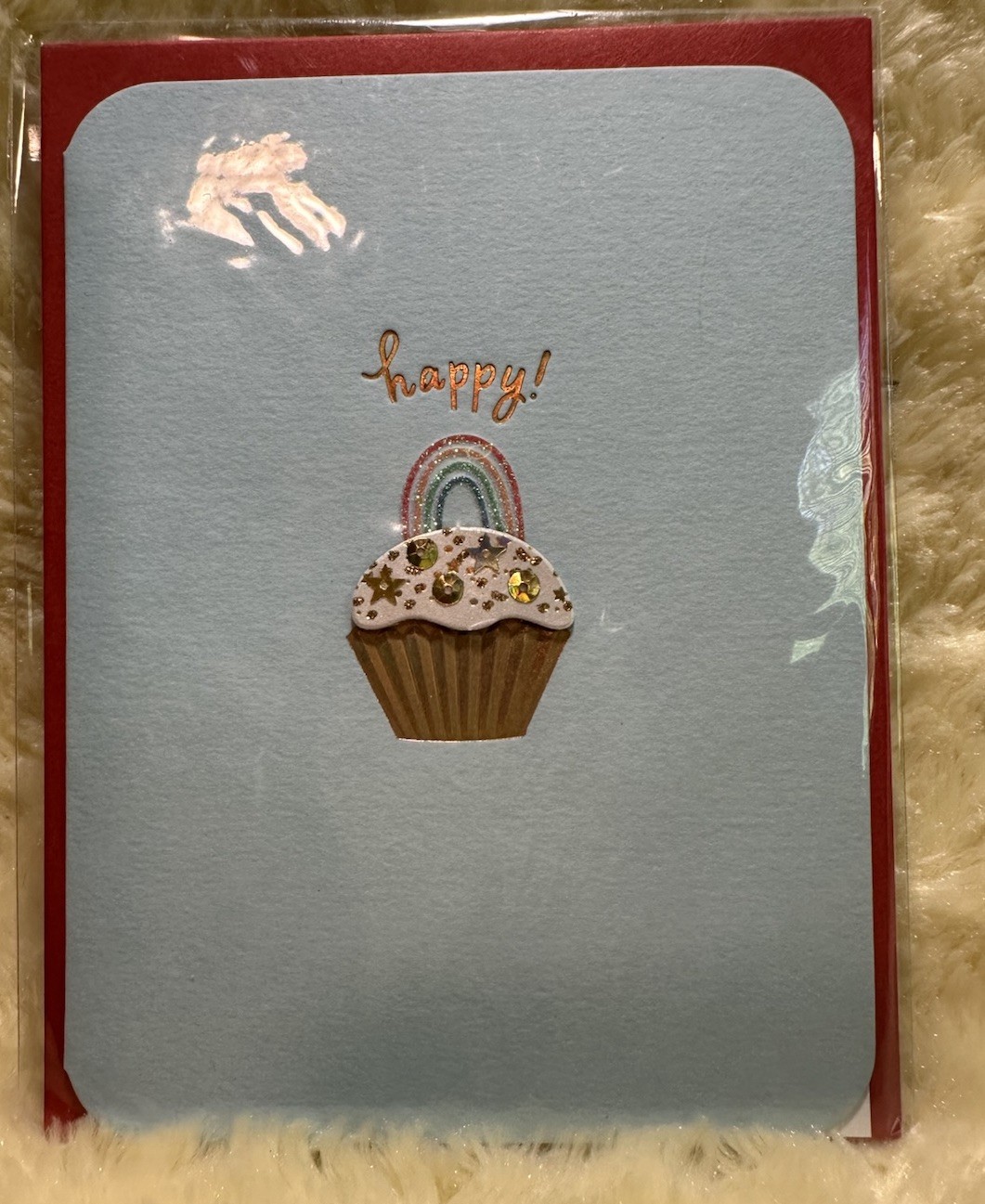 Papyrus Birthday Card Embossed Cupcake 3D Die Cut Sequins Glitter Rainbow