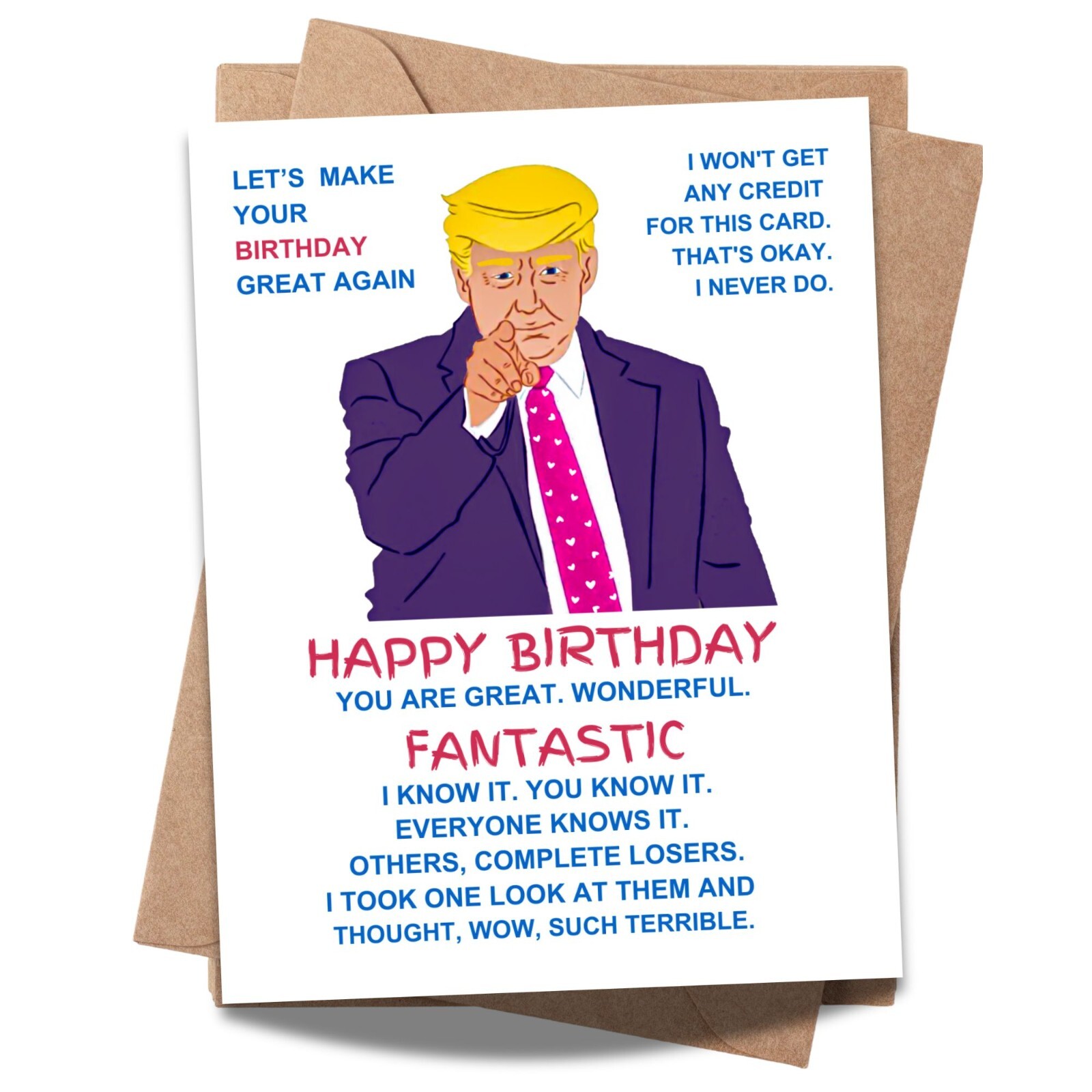 Funny Birthday Card for Men, Women, Dad, Mom, Friends & Family Donald Trump Card