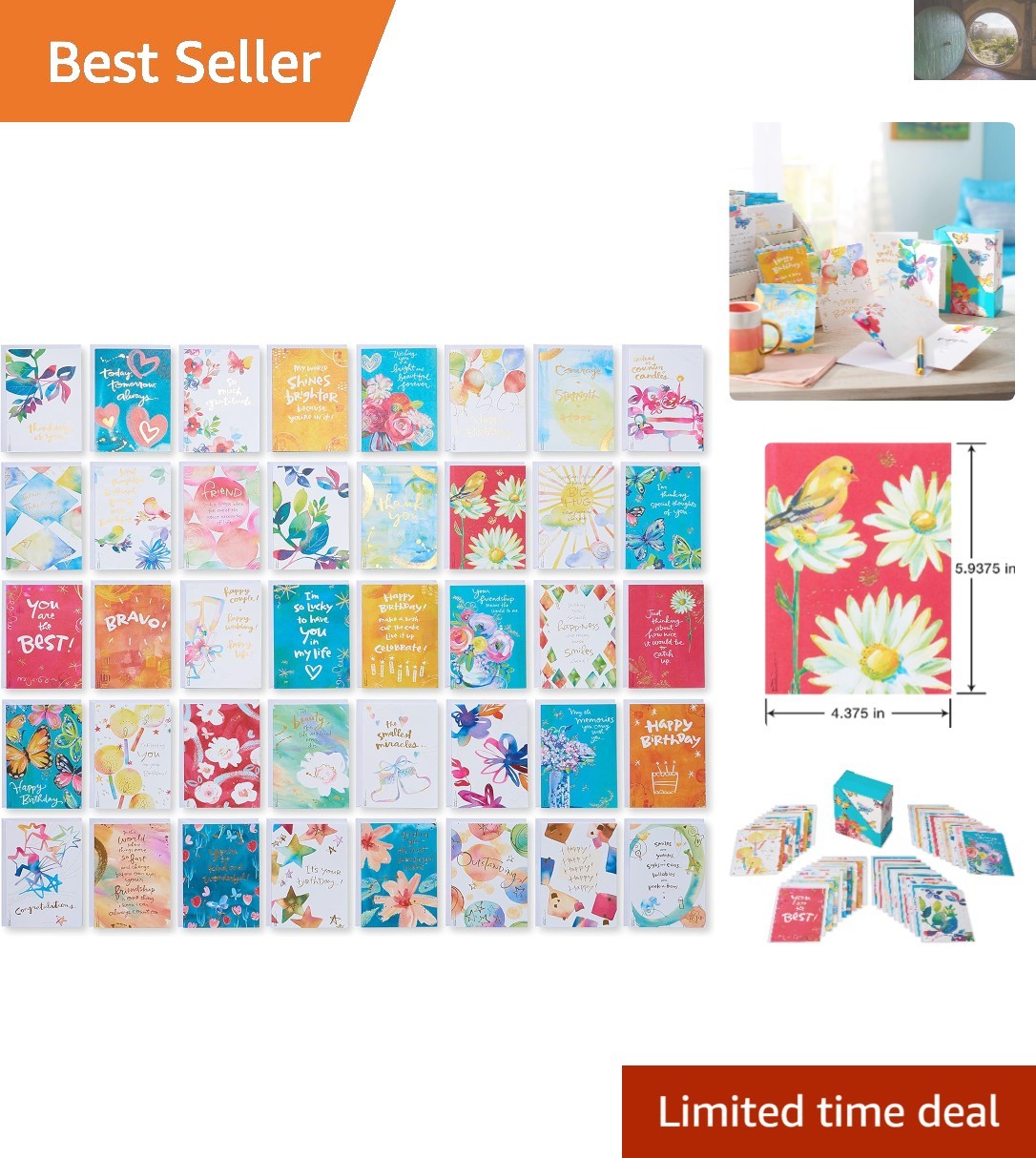 Assorted 41 Greeting Cards with Gold Foil and Floral Designs for Every Occasion