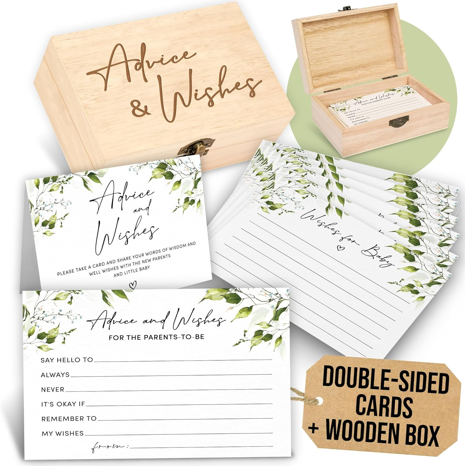 Greenery Baby Shower Advice Cards for Parents to Be – 50 Pcs Wishes