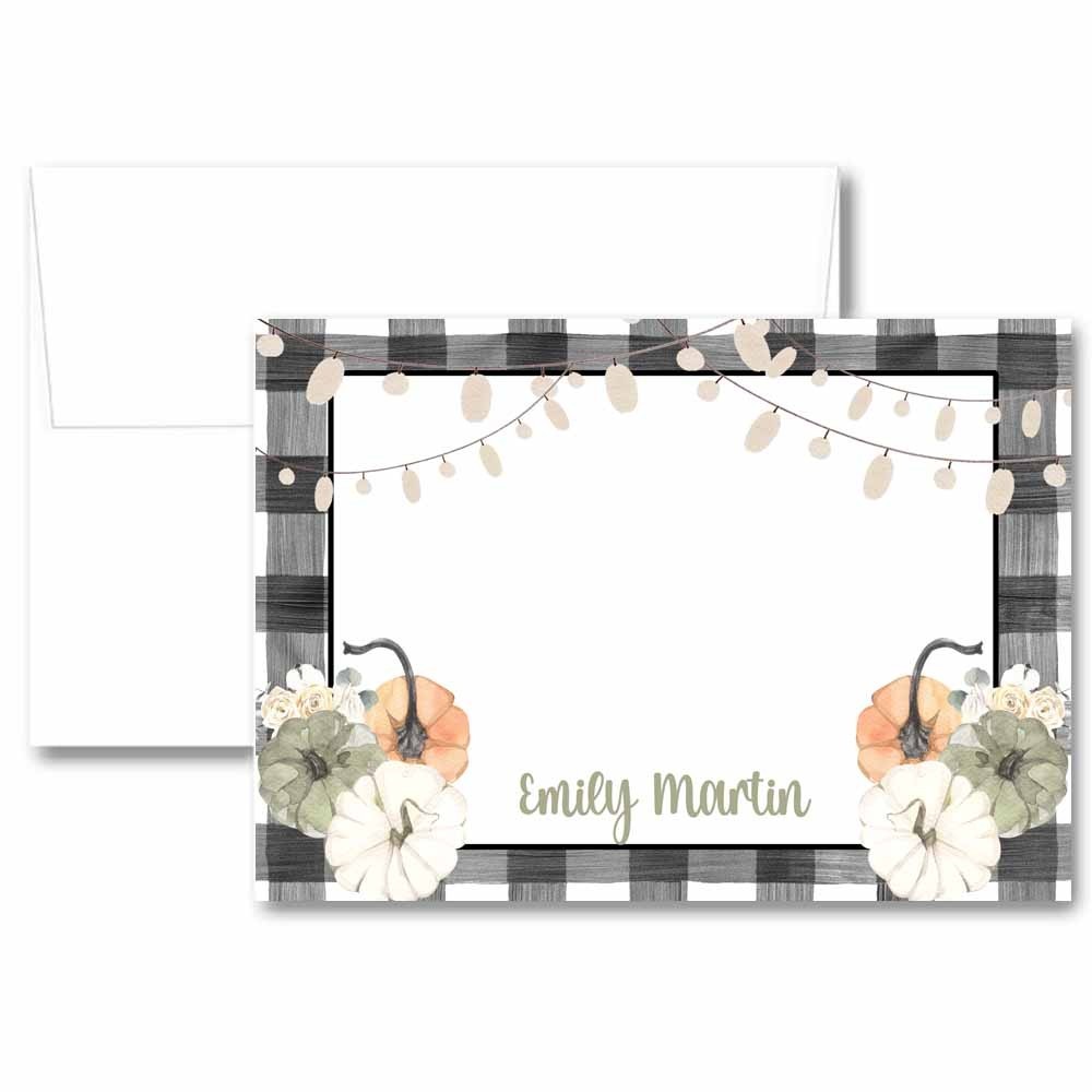 Personalized Fall Pumpkin Stationery Note Cards Gift with Name (SETS OF 20)