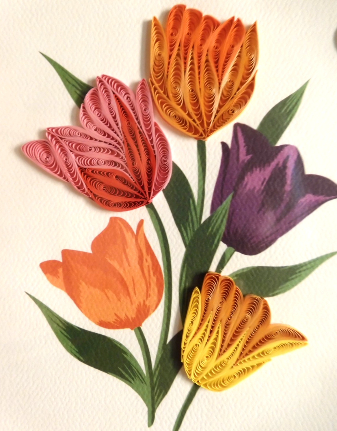 1 Punch Studio Card Quilled Happy Birthday Tulip Flowers Blank Inside