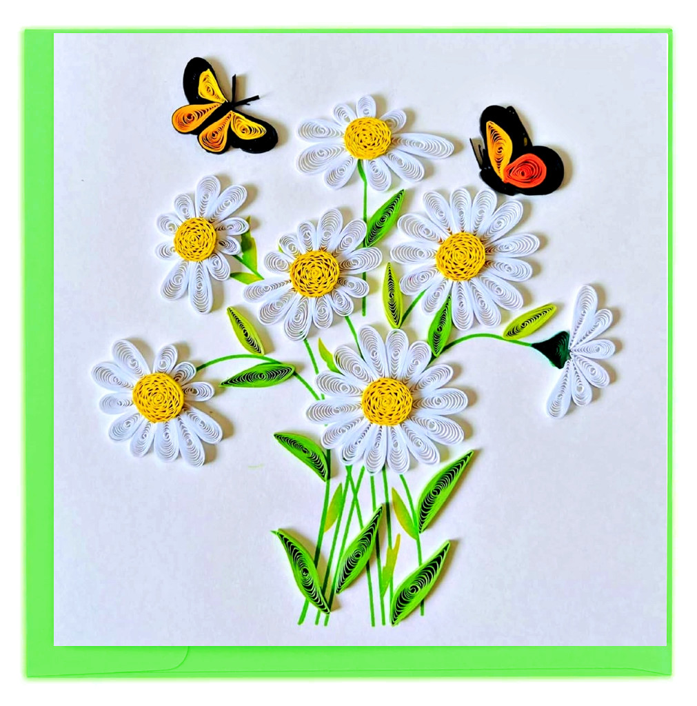 White Daisy Bouquet Quilling Greeting Card – Unique Dedicated Handmade Art