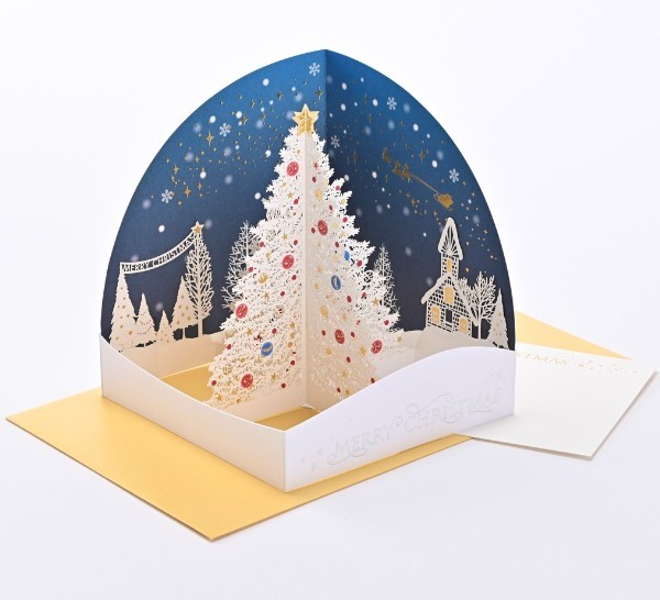 Japanese 3D Pop-Up Christmas Tree Card– Laser Cut Fireplace Scene– Free Shipping