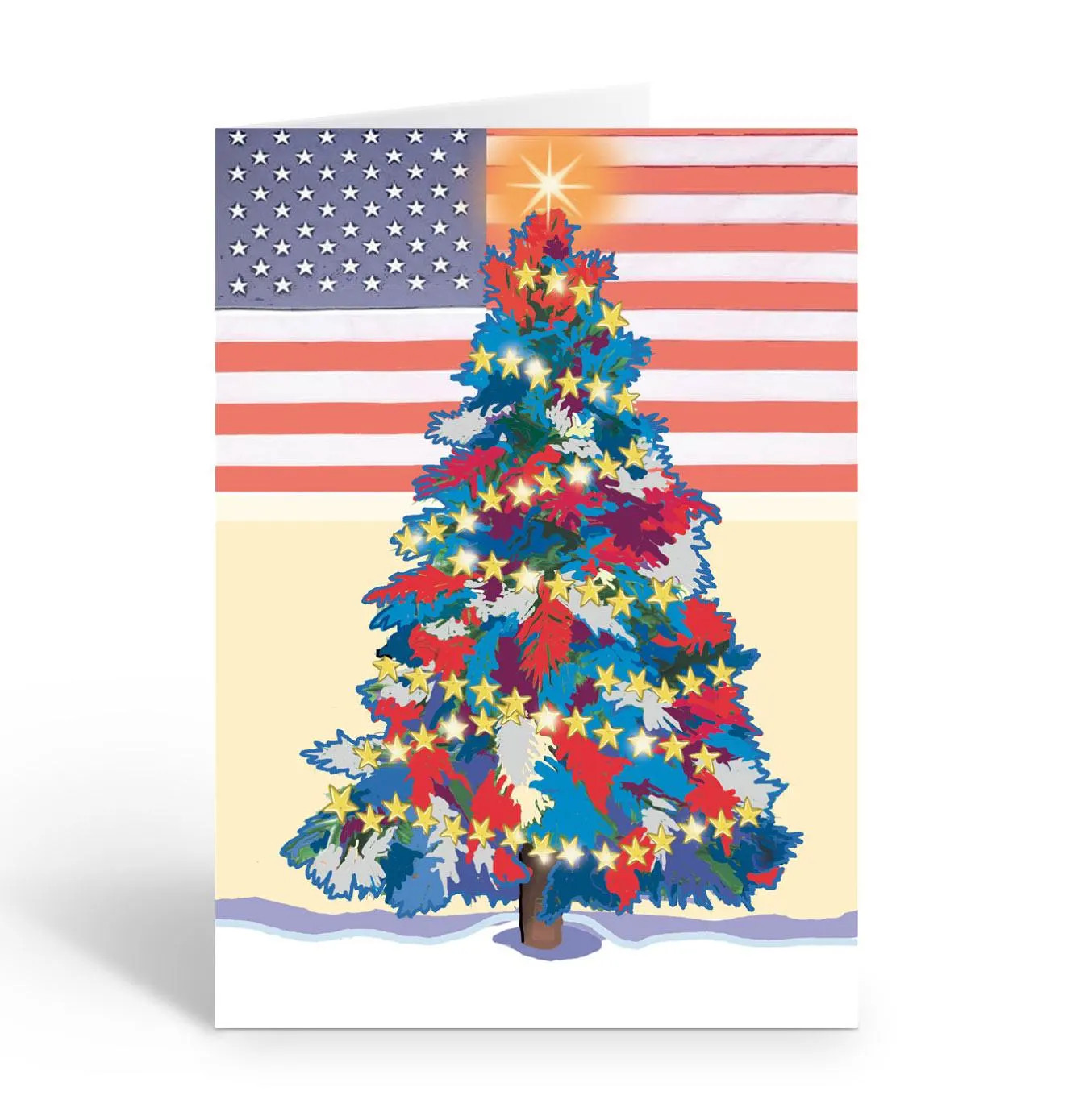 Patriotic Christmas Tree Cards – American Flag Holiday Greetings (18 Count)