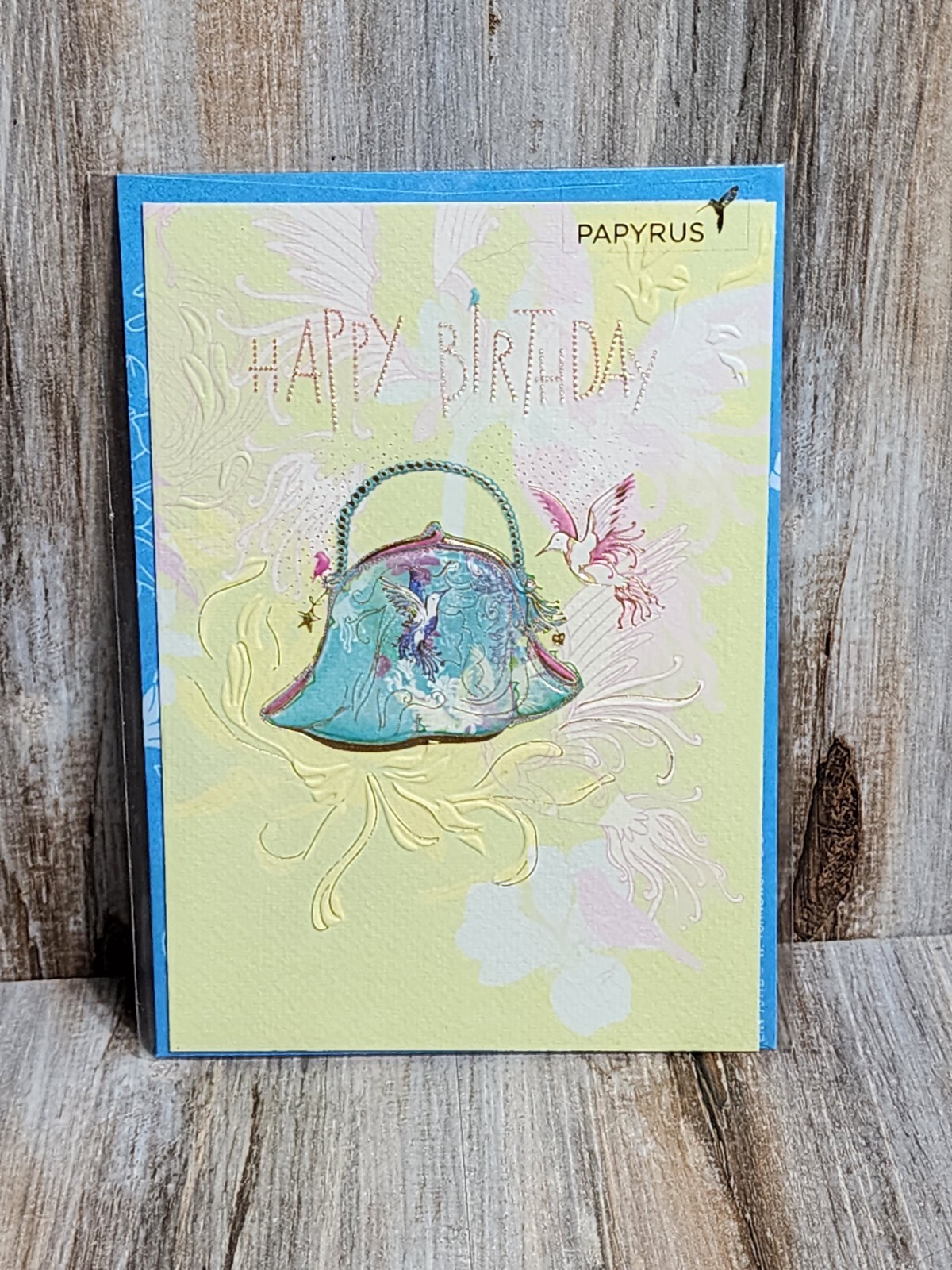 Papyrus RARE Turnowsky Embossed Hummingbird Purse Gold Trim Beaded Birthday Card