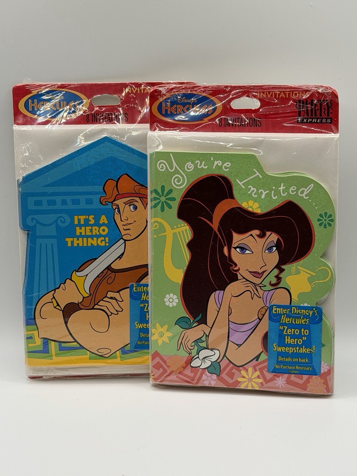 Vintage Disney Hercules Party Express Hallmark Invitations Made In USA Set Of 2