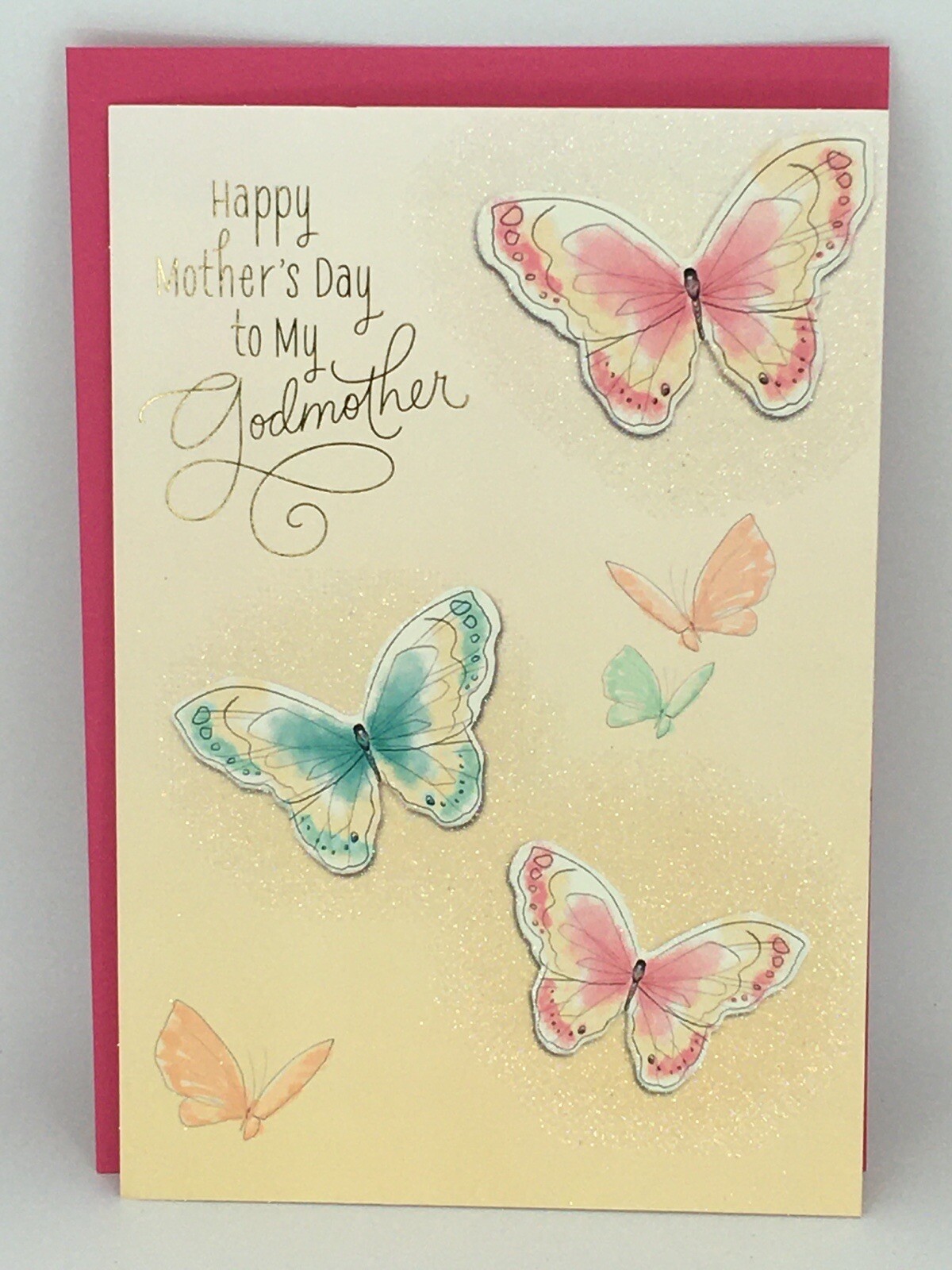 Hallmark Happy Mother’s Day Card GODMOTHER Butterflies Glitter NEW 8×5.5