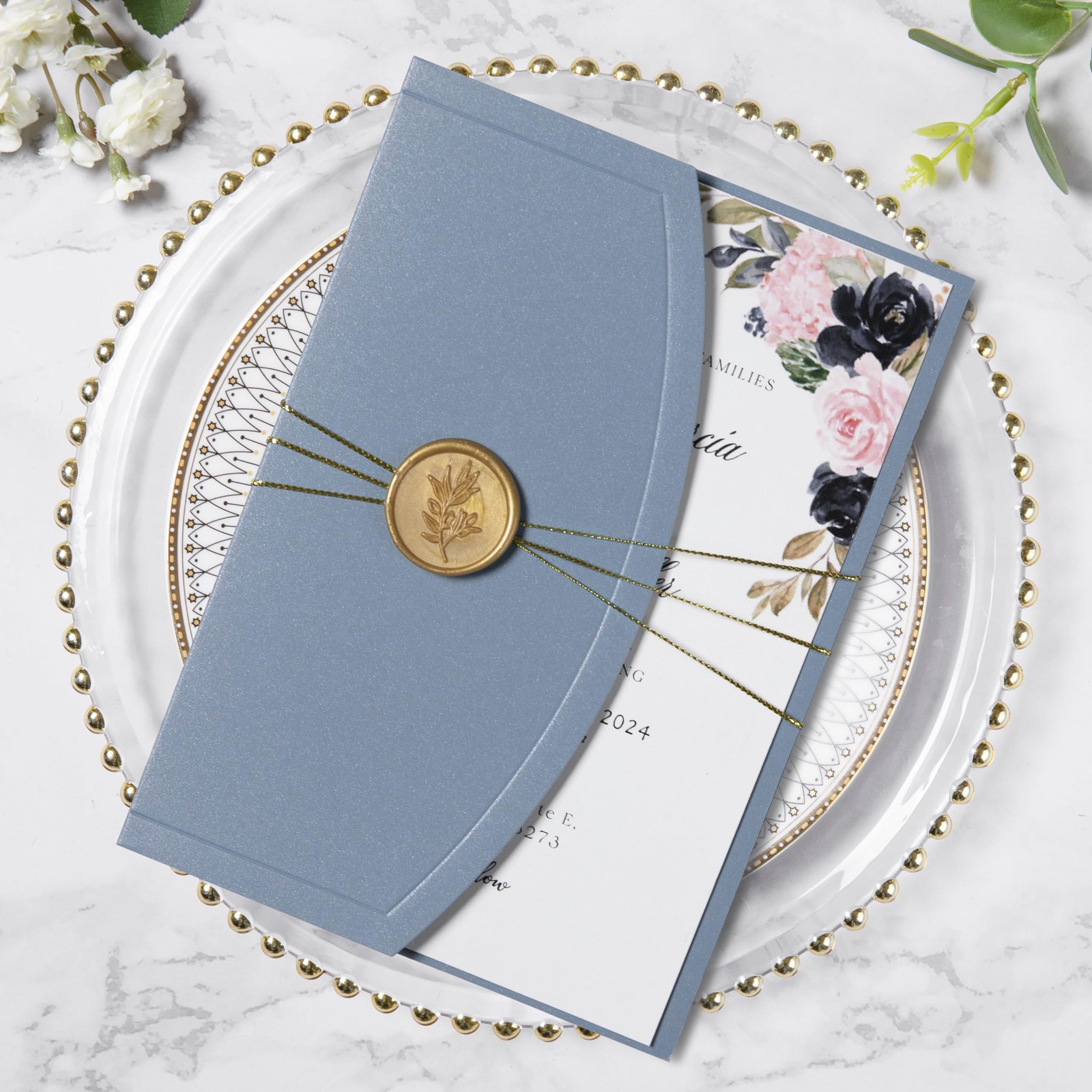 Dusty Blue Wedding Invitation Cards Kits 5×7 Pocket Envelopes Seals 20 PCS