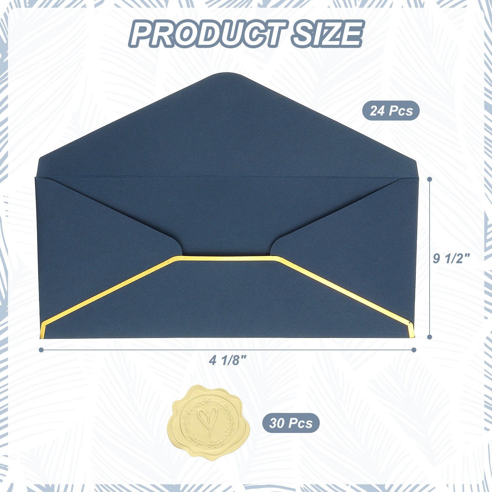 4 1/8 x 9 1/2 Inch Envelopes with Gold Border, 24 Pack V Flap, Blue
