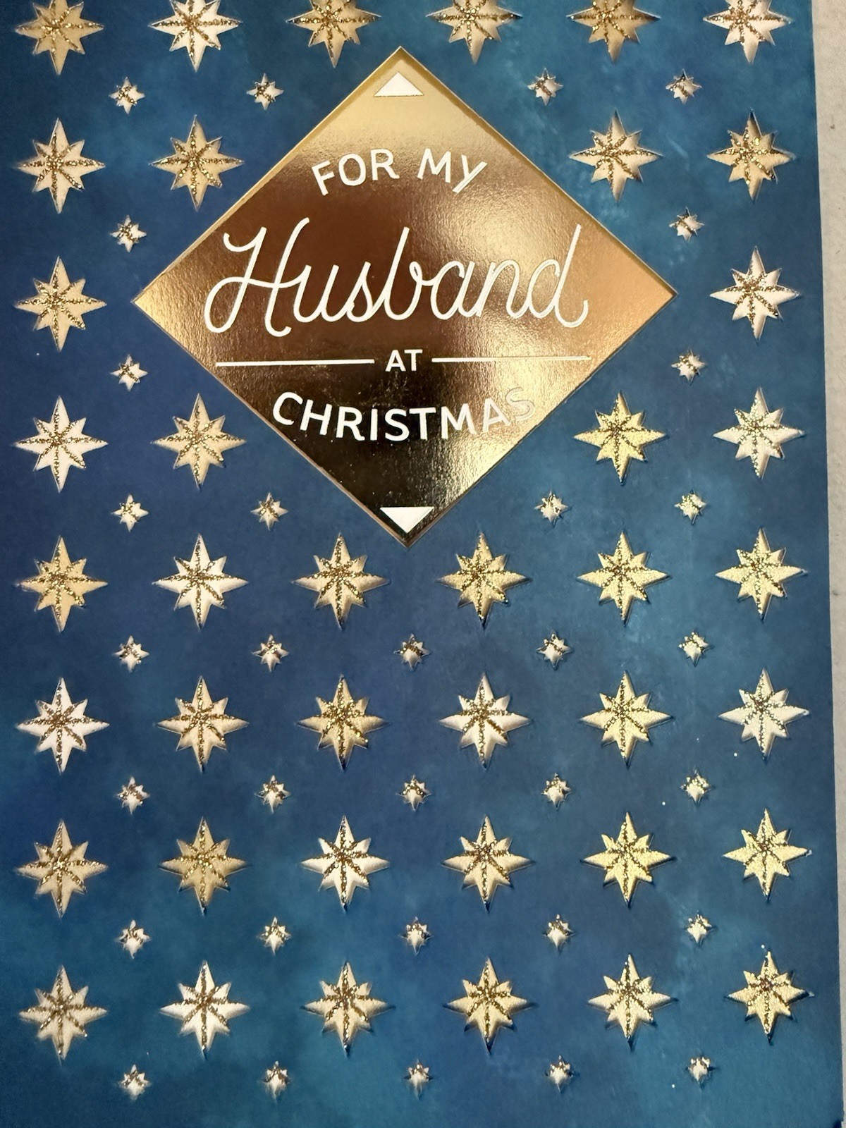 “For My Husband at Christmas” Blue with Sparking Stars – Halllmark -5.5 ” x 8″