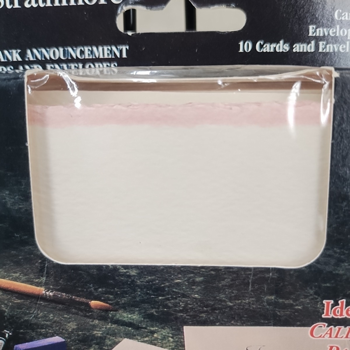 NIB 10 Strathmore Cards + Envelopes 3 1/2″ x 4 7/8″ White w/Blush Deckle 1996