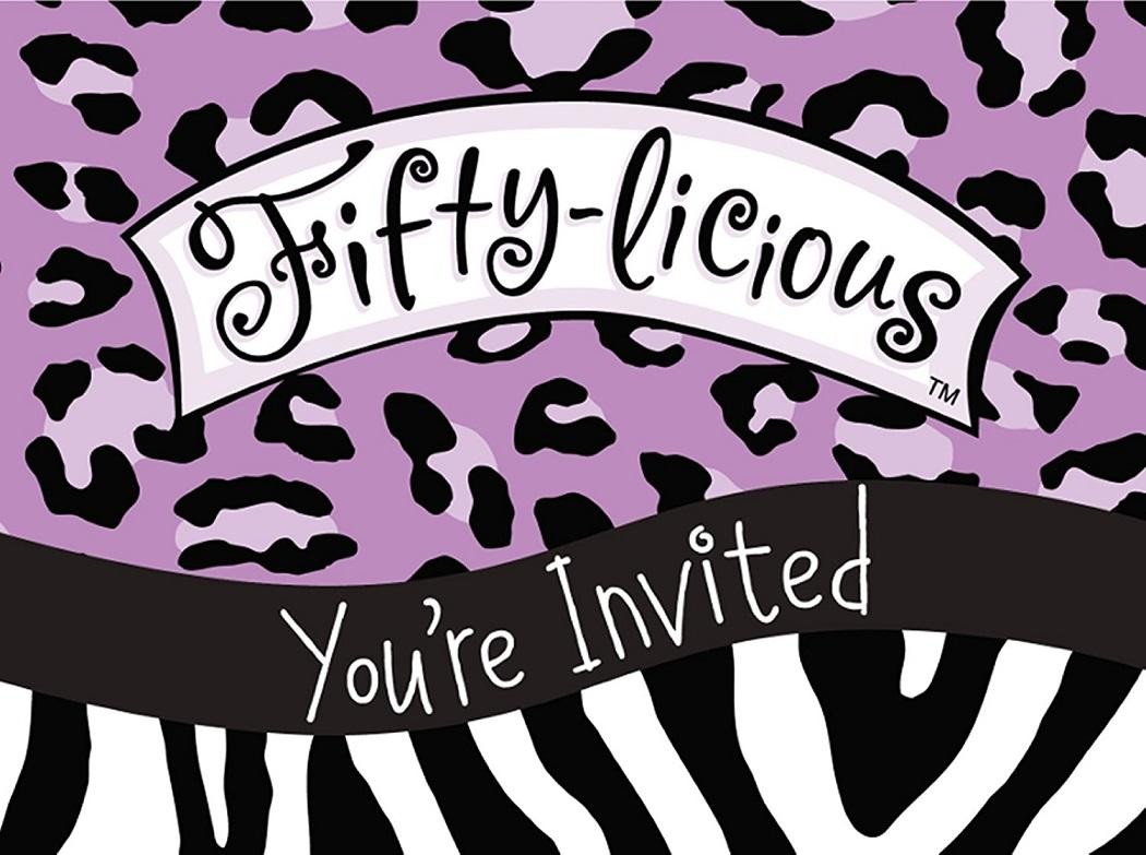 Fifty-Licious Leopard Zebra Animal Print 50th Birthday Party Invitations