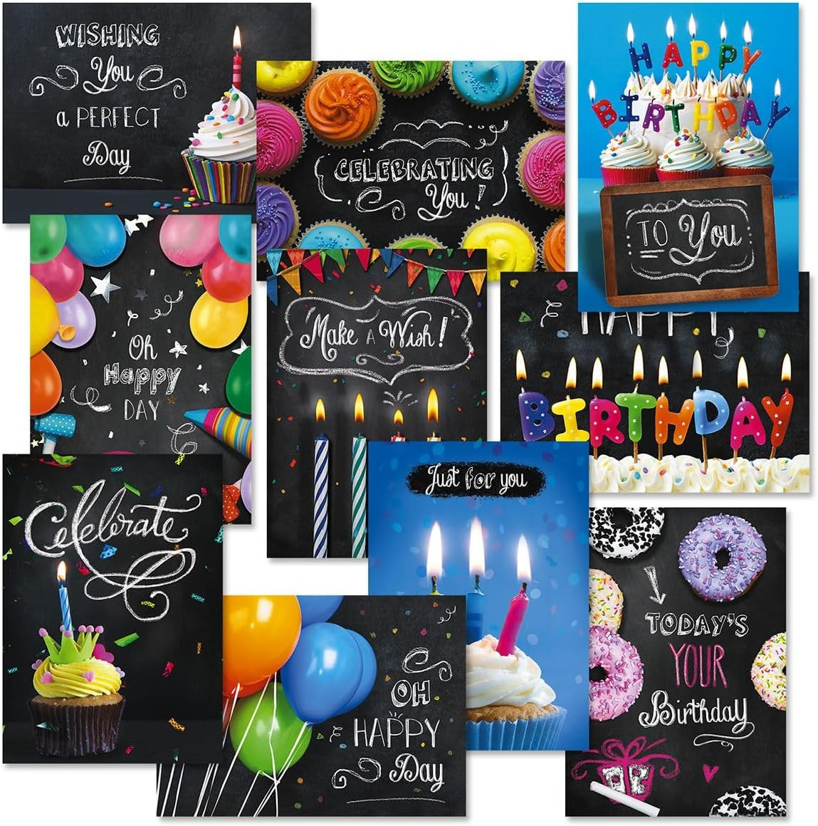 Current Blackboard Happy Birthday Greeting Card Set – Value Pack of 20 Cards wit
