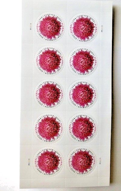 Global Forever Stamps Chrysanthemum – Peel & Stick – 1 Sheet of 10 stamps NEW