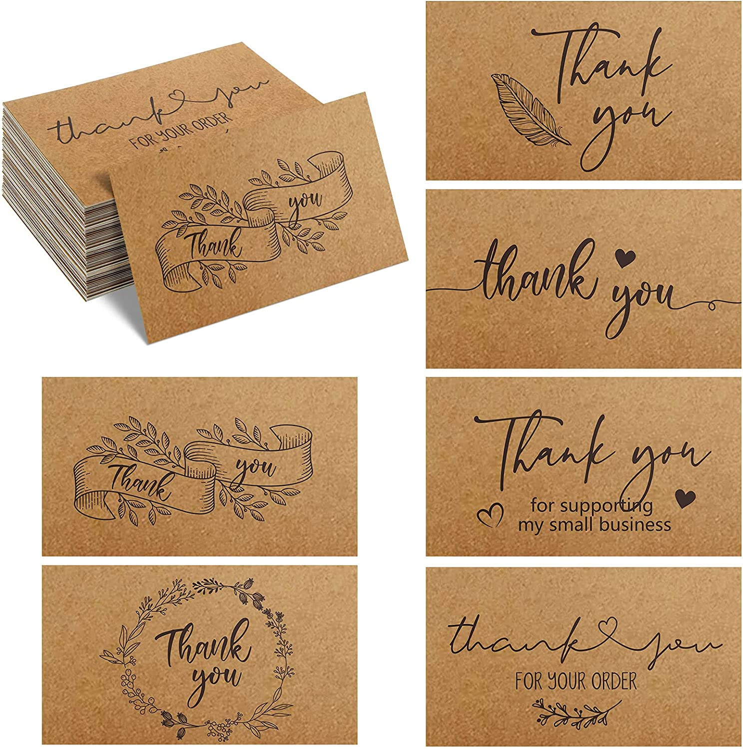 180 Pcs Mini Thank You Cards, Small Business, Kraft 2 X 3.5 Inch Bulk