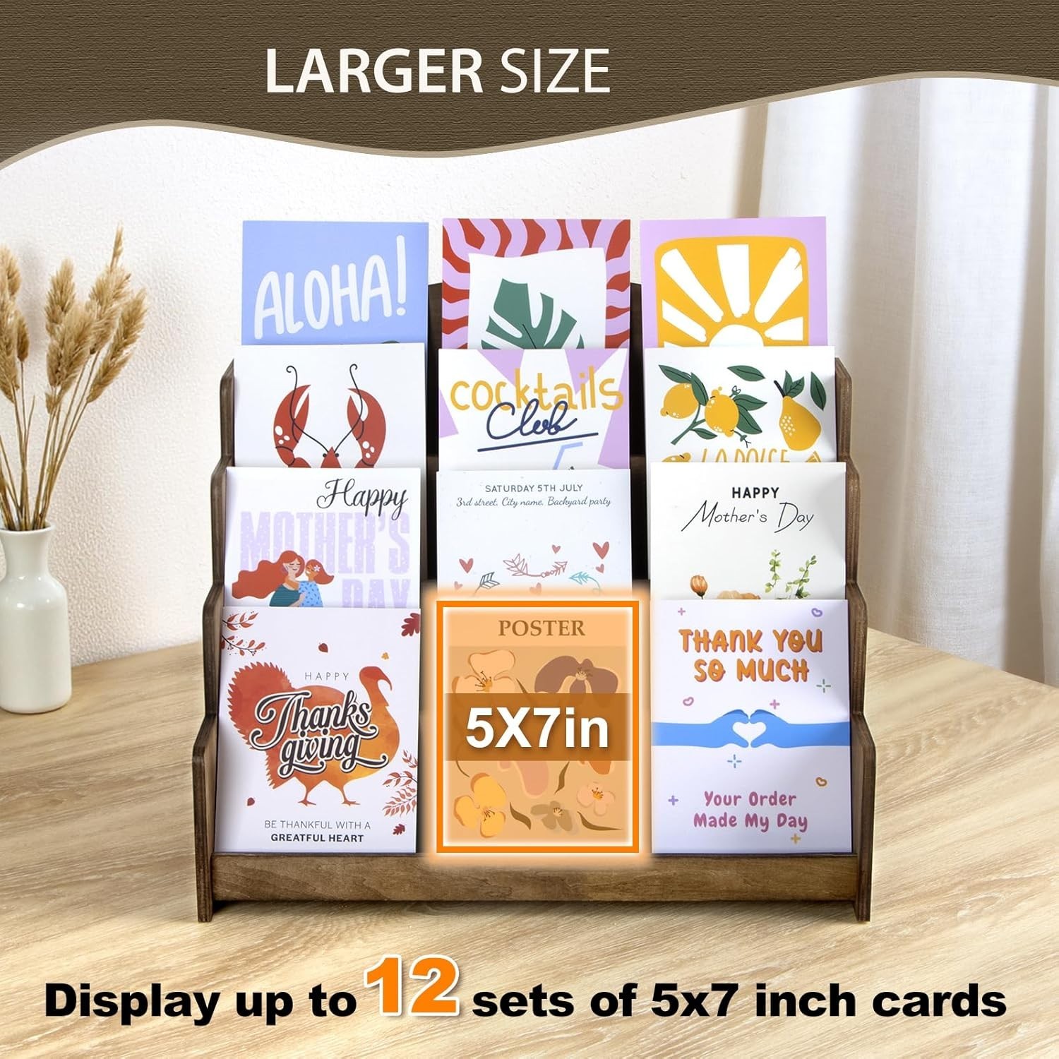 High-Quality Wooden Greeting Card Organizer – 4 Spacious Tiers for 5×7 Cards