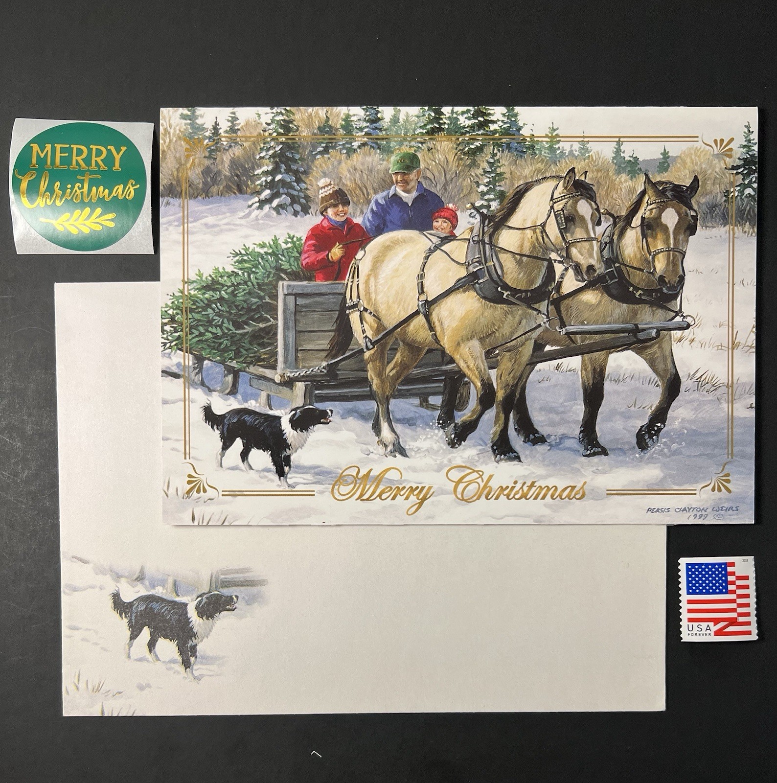 Gramps Team-Horses CHRISTMAS Card-Buckskins Drawing Wagon w/Env/Seal/Stamp BN