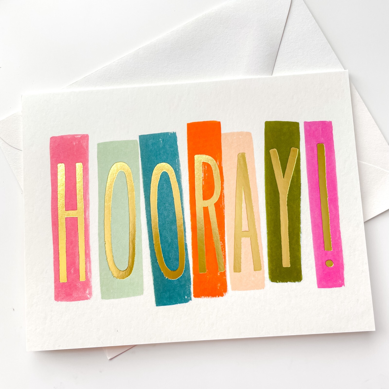 RIFLE PAPER CO. Greeting Card & Envelope – “HOORAY! CONGRATS” (Gold, Blank)