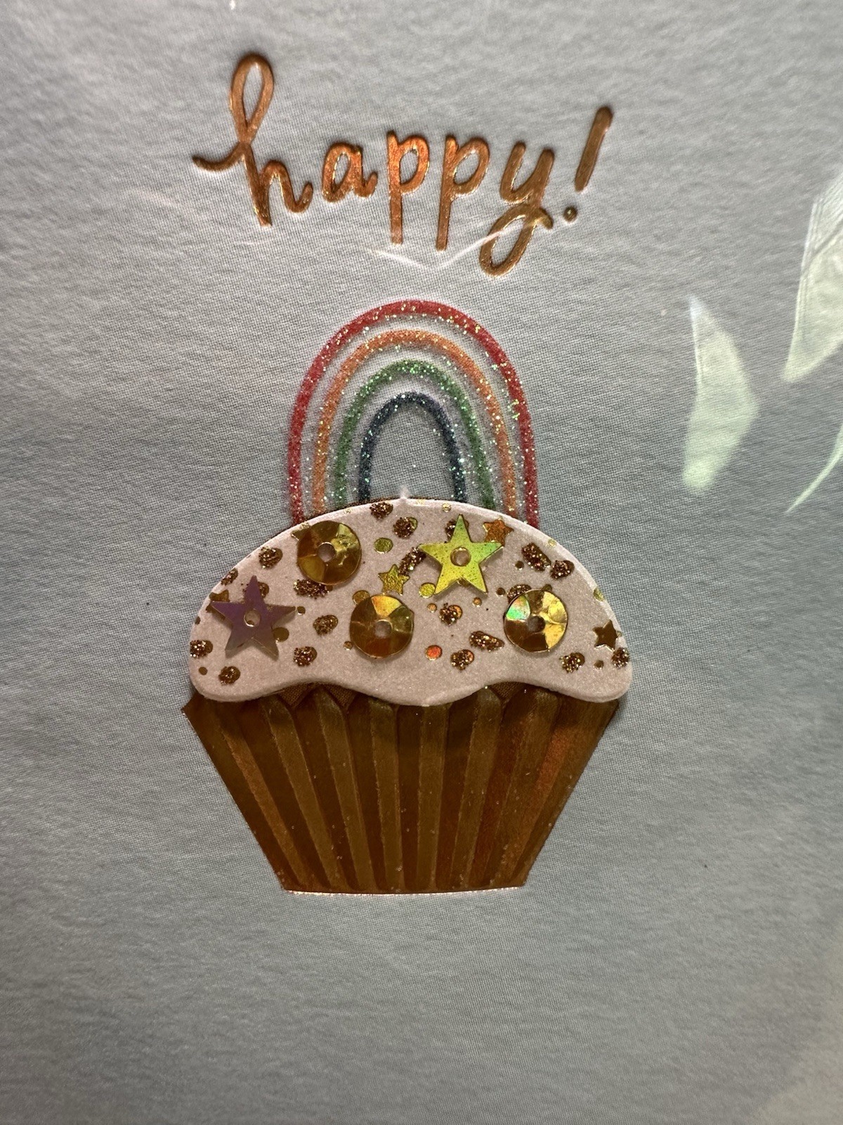 Papyrus Birthday Card Embossed Cupcake 3D Die Cut Sequins Glitter Rainbow