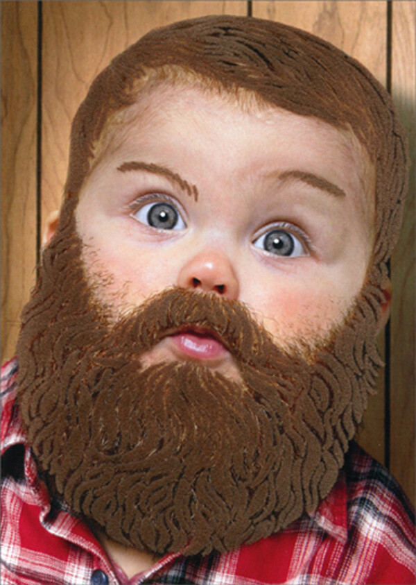 Baby with Full Brown Beard Funny Masculine Birthday Card for Him Man
