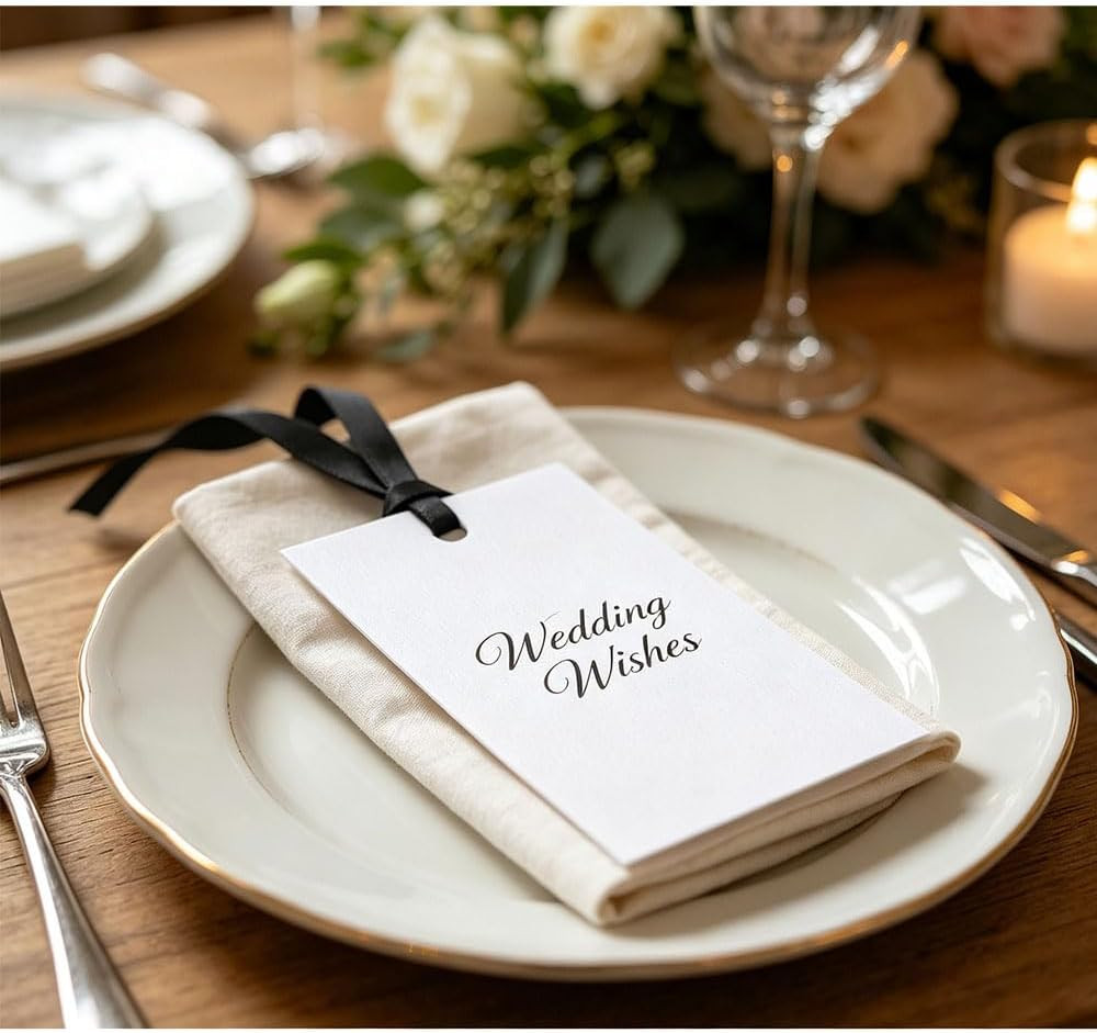 50Pcs Name Place Cards – Wedding Place Cards with Black Ribbon, Blank Paper Gift