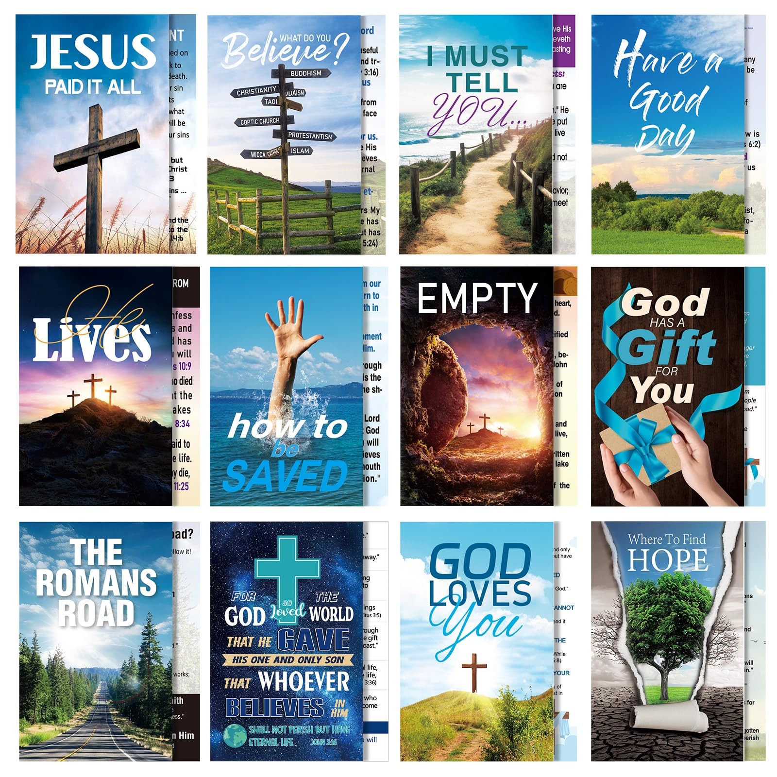 240 PCS Gospel Tract Card 3.5 x 2 Inches 12 Styles Plan of Salvation Cards In