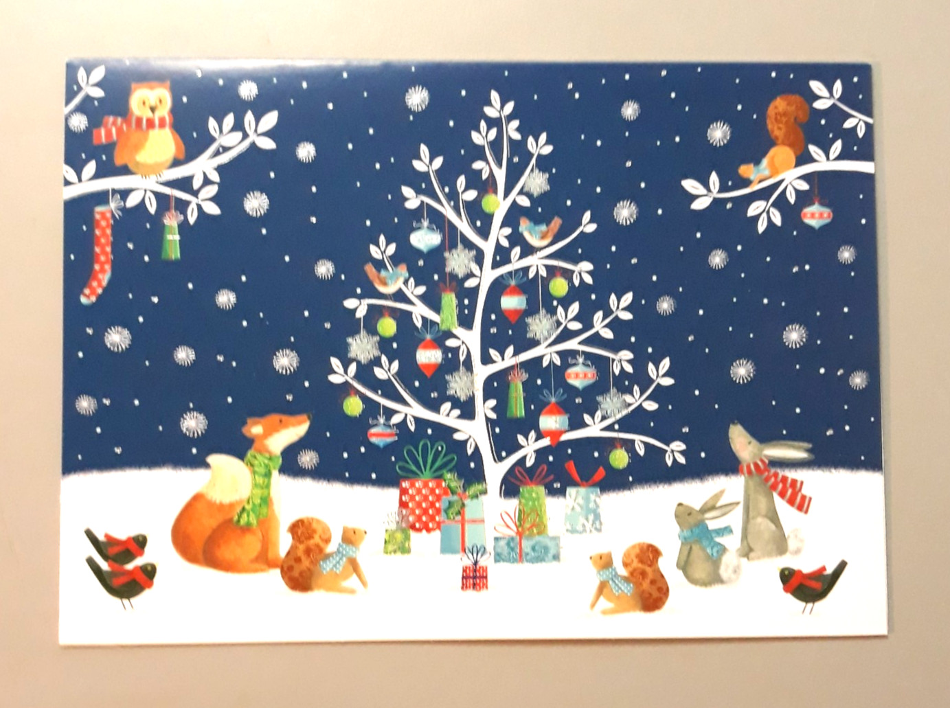 Greeting Card & Envelope Christmas Tree Animals Bird Owl Snow Peter Pauper Press