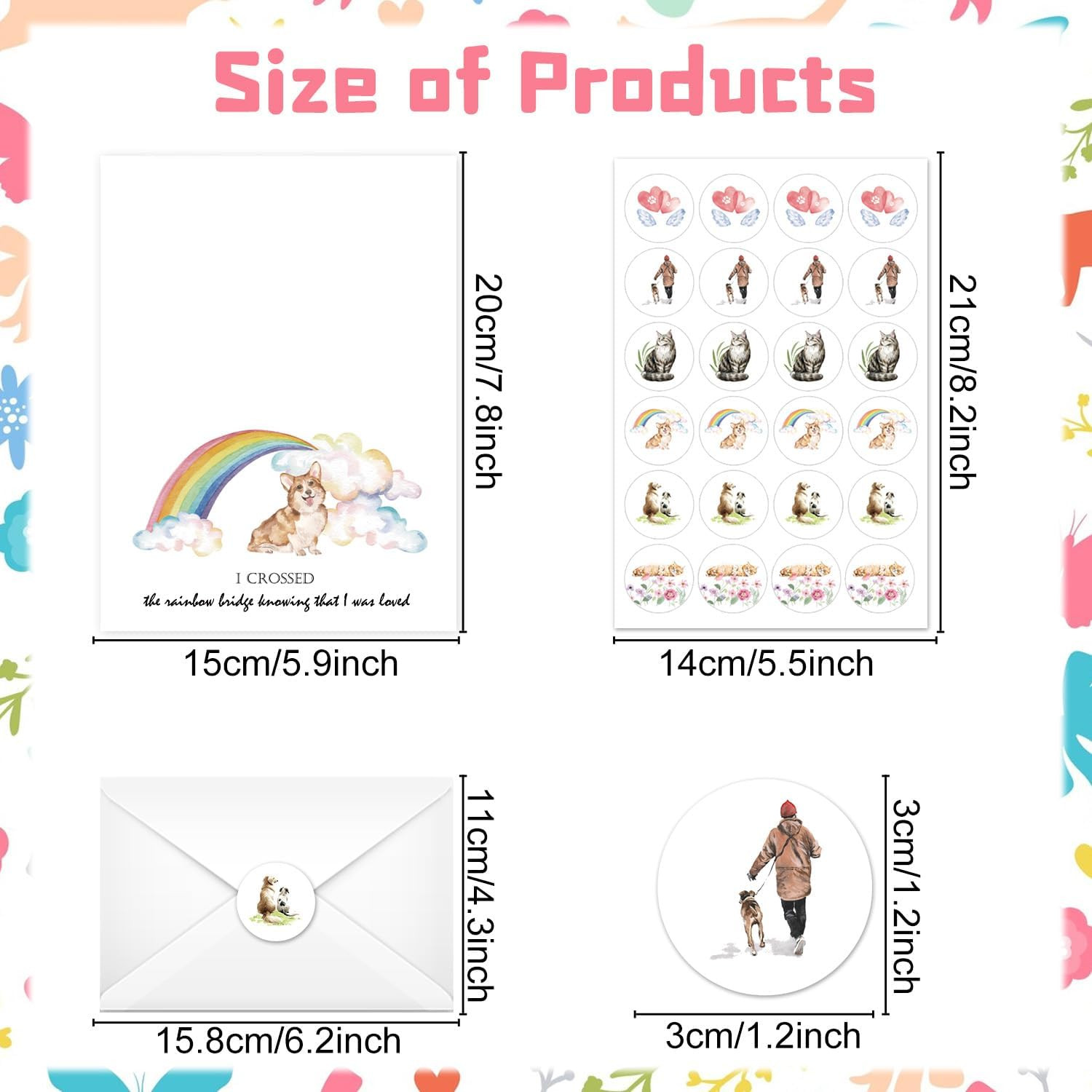 Pet Sympathy Cards Set – 24 Pack Sympathy Cards with Envelopes Stickers Sympathy