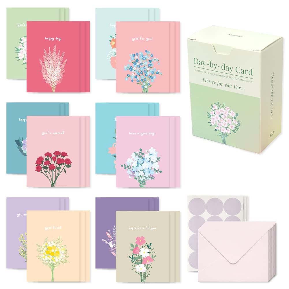 Day-by-day Card, Flower for you ver.1 – Mix 36 Mini Single cards, 36 envelope…