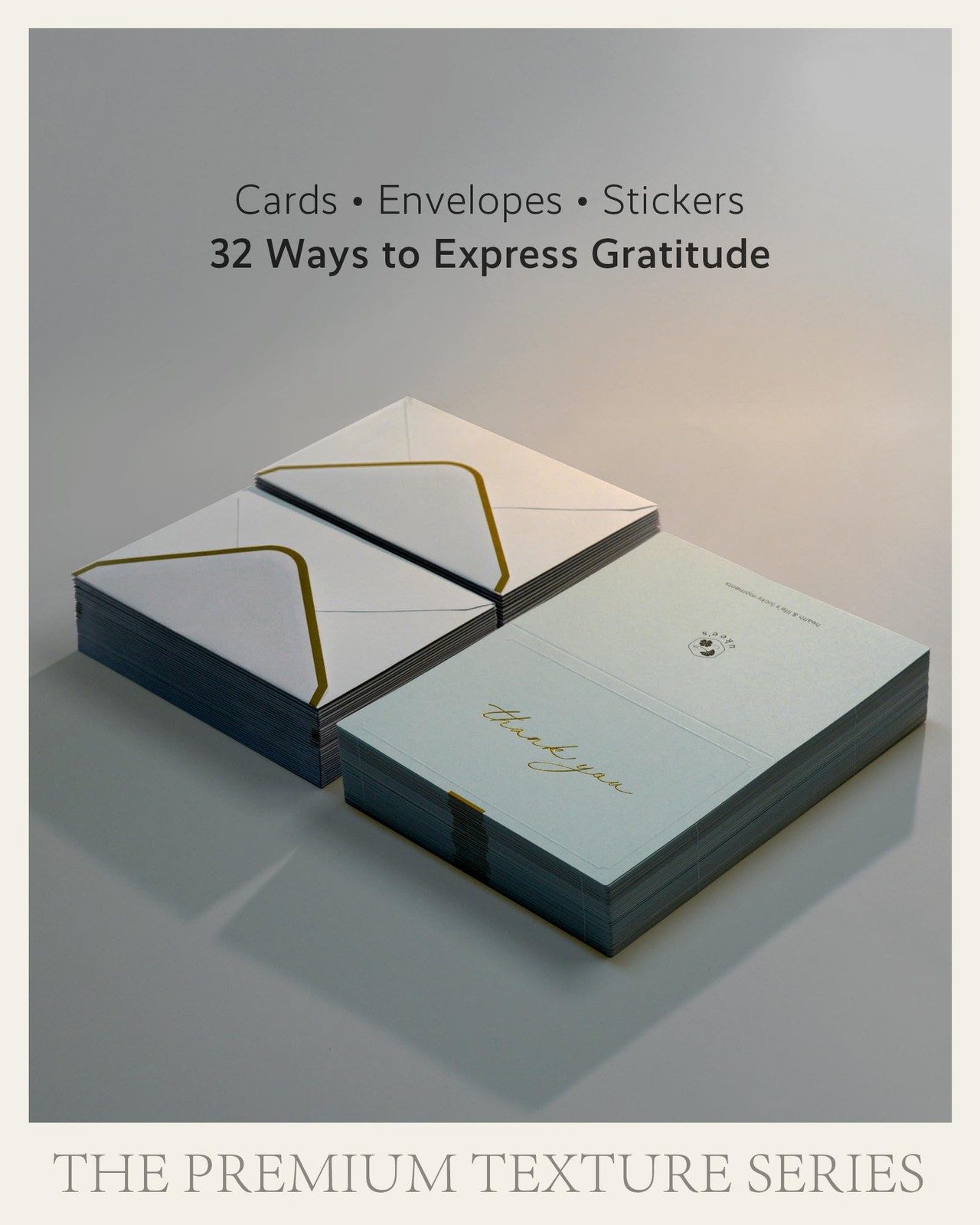 Gold Foil Thank You Cards Envelopes Bulk 32-Pack Embossed Notes 4 Colors Seal