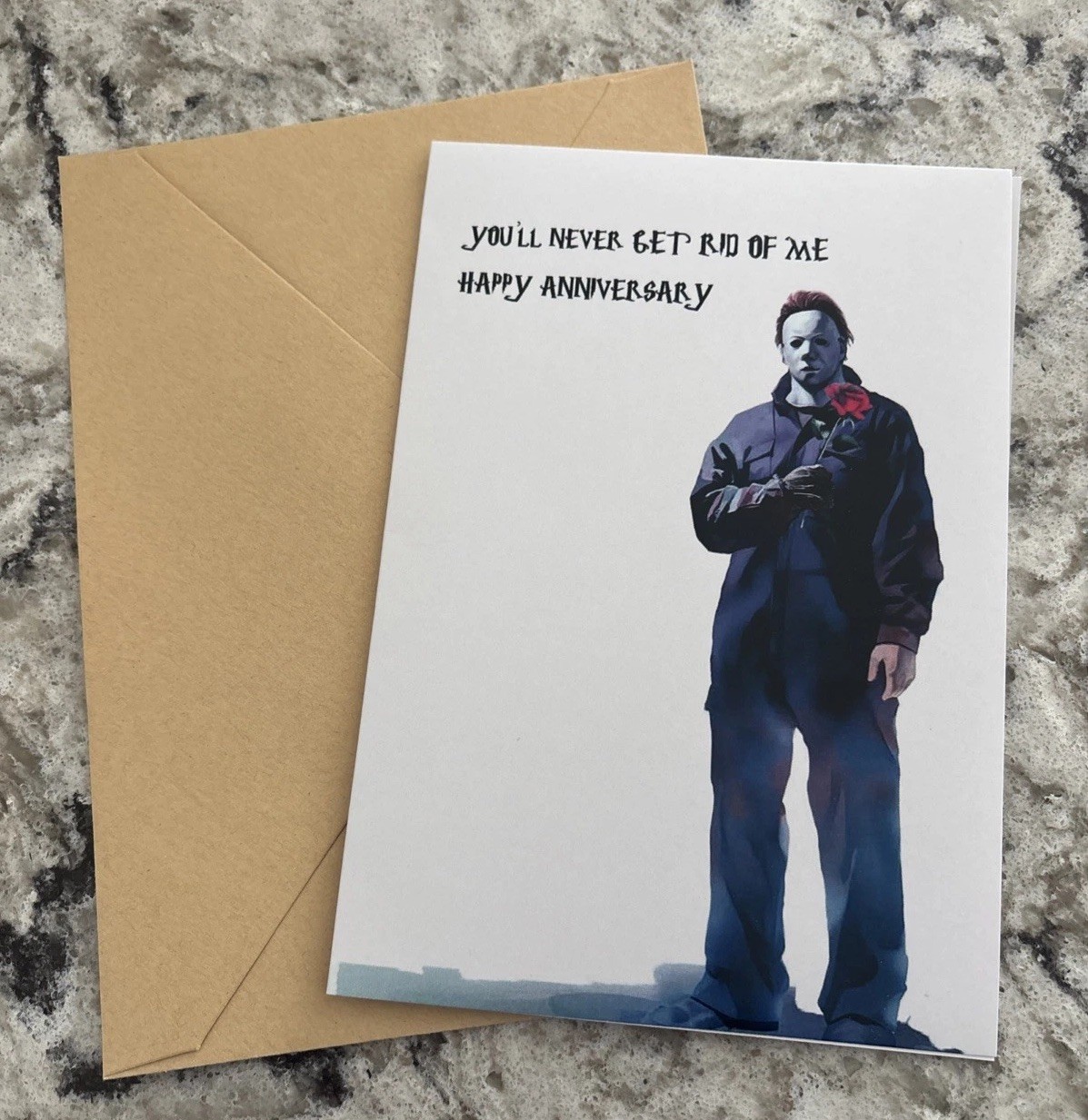 Funny Anniversary Horror Jason Humor 4.6”x6.6” Blank Inside Greeting Card
