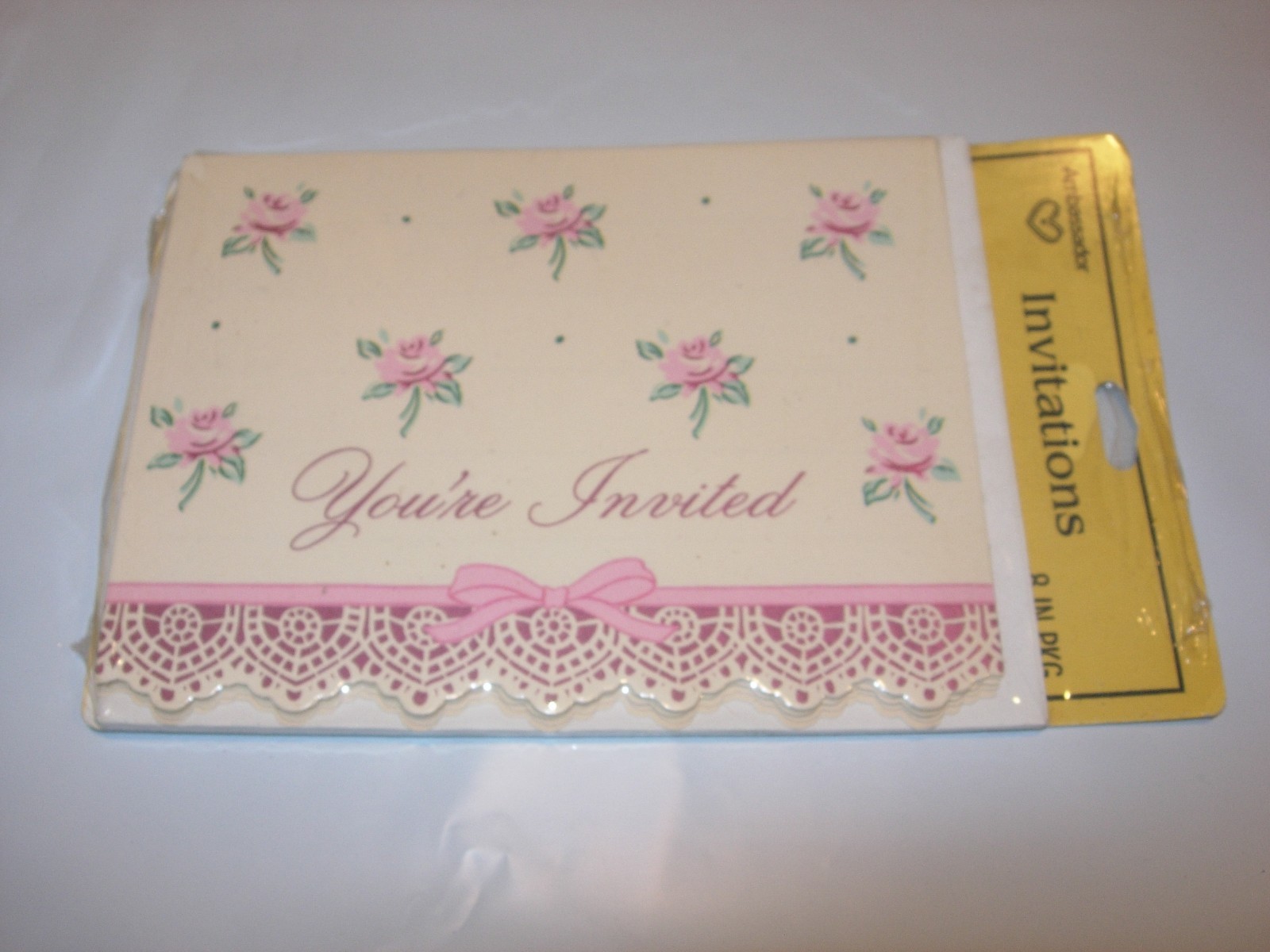 8 PACK Cards & ENVELOPES INVITATIONS pink ivory party birthday bridal shower