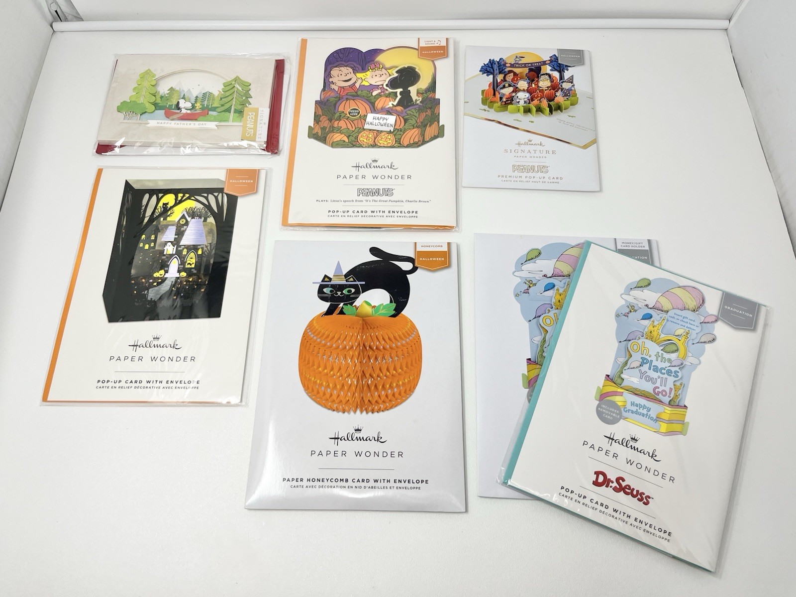 Lot 7 Hallmark Pop-Up Greeting Cards Snoopy Halloween Graduation Father As Is