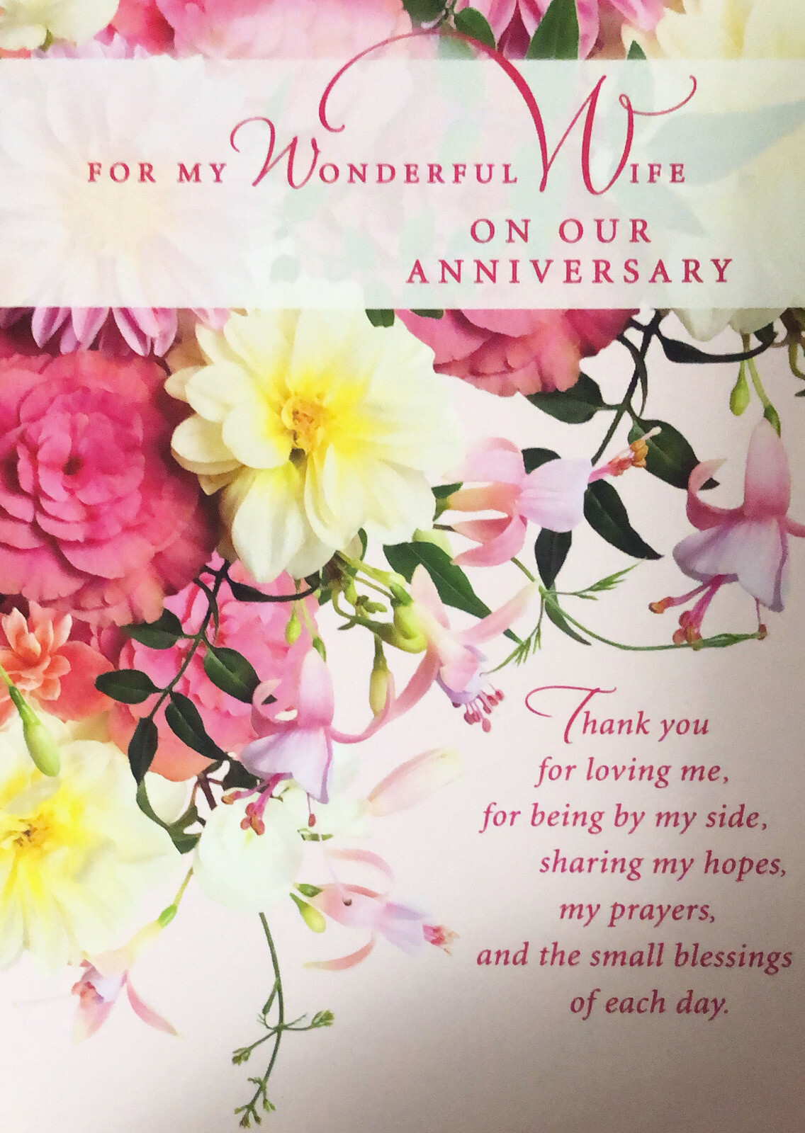 Anniversary For My Wonderful Wife Love 5”x7” Hallmark Heartline Greeting Card