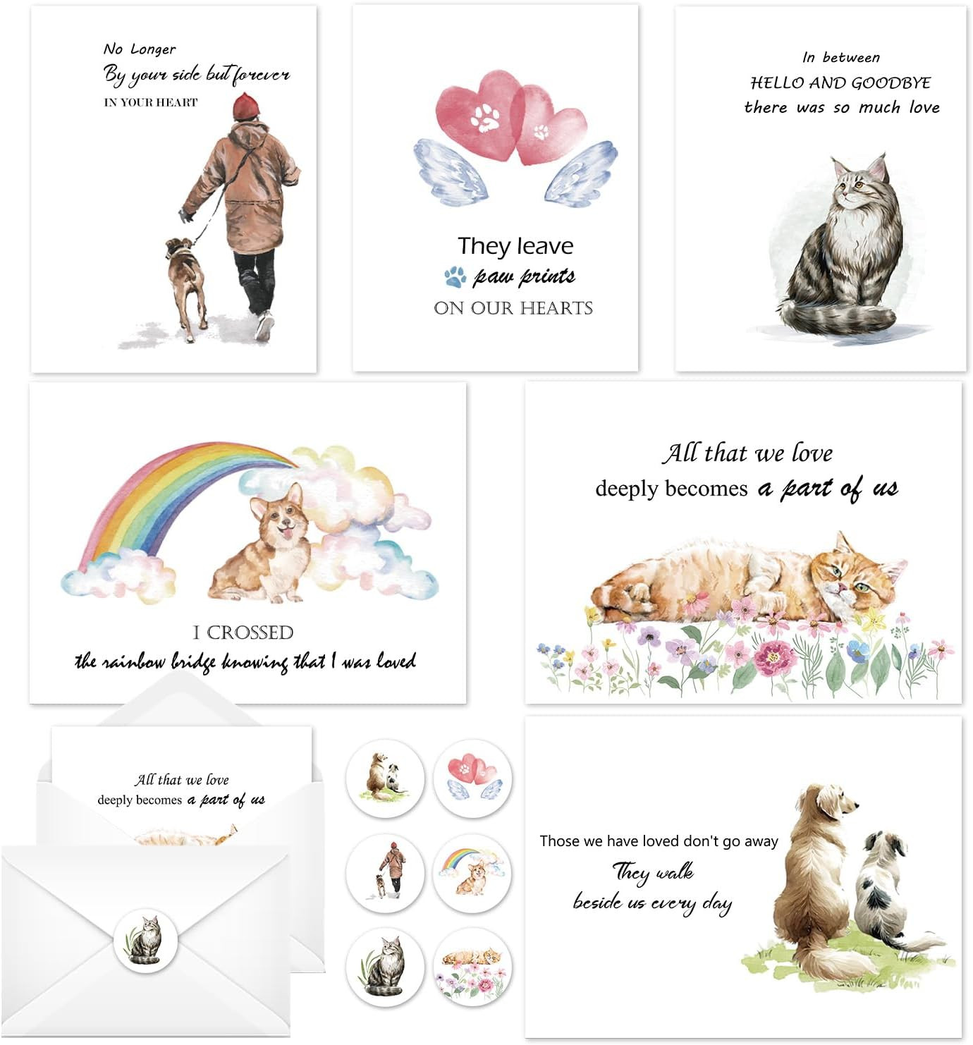 Pet Sympathy Cards Set – 24 Pack Sympathy Cards with Envelopes Stickers Sympathy