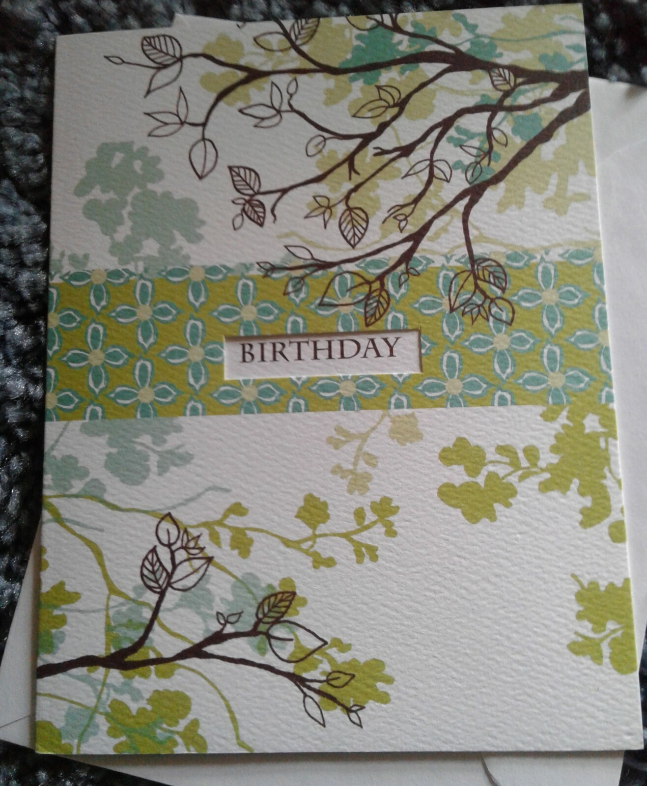Gina B Birthday Card Anyone Trees Leaves Greens Inside Design Textured Paper USA