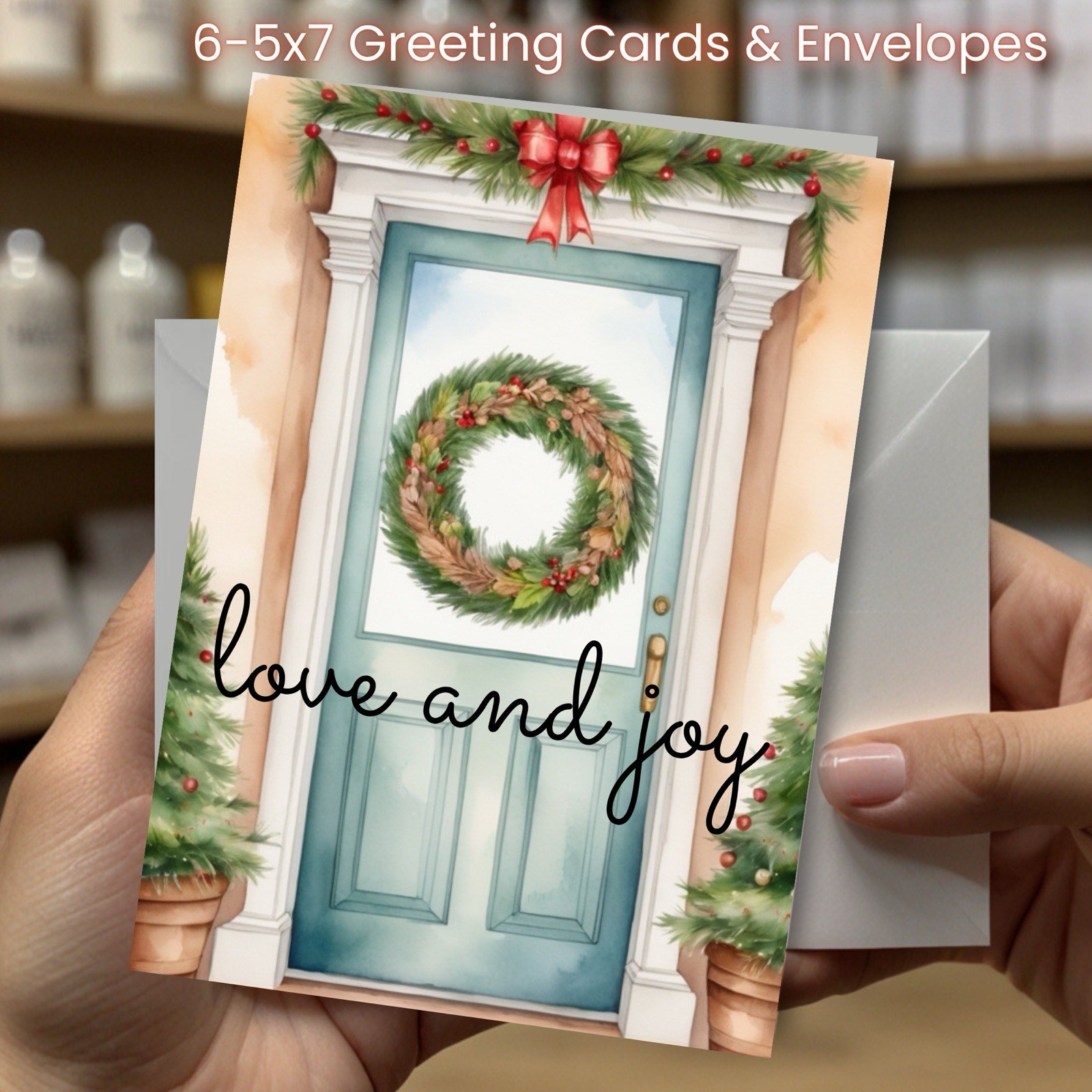 Christmas Greeting Cards w/ Envelope – Set of 6 -5×7 Cards & Envelopes L#077